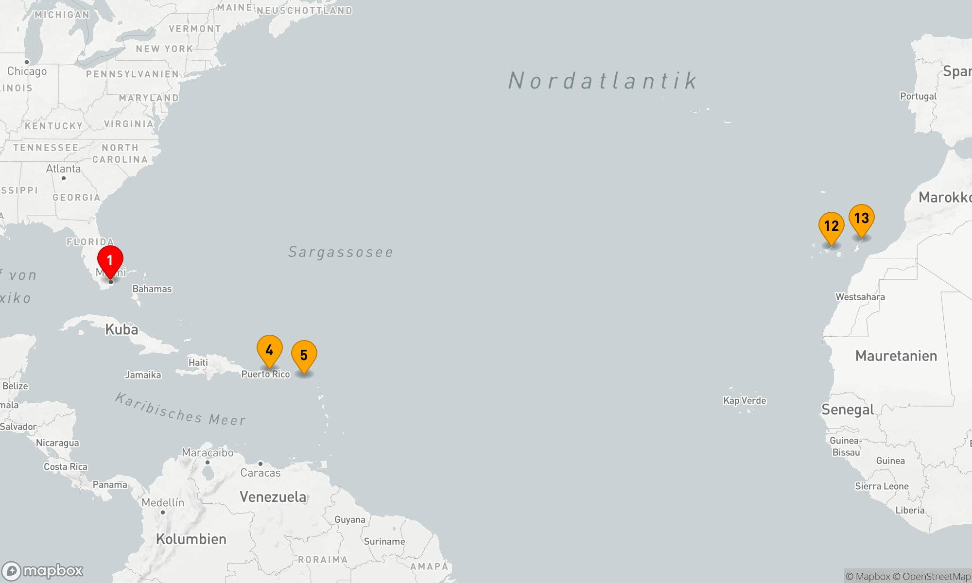 Route 12 Nächte - Atlantische Entdeckungsreise von Miami nach Lanzarote