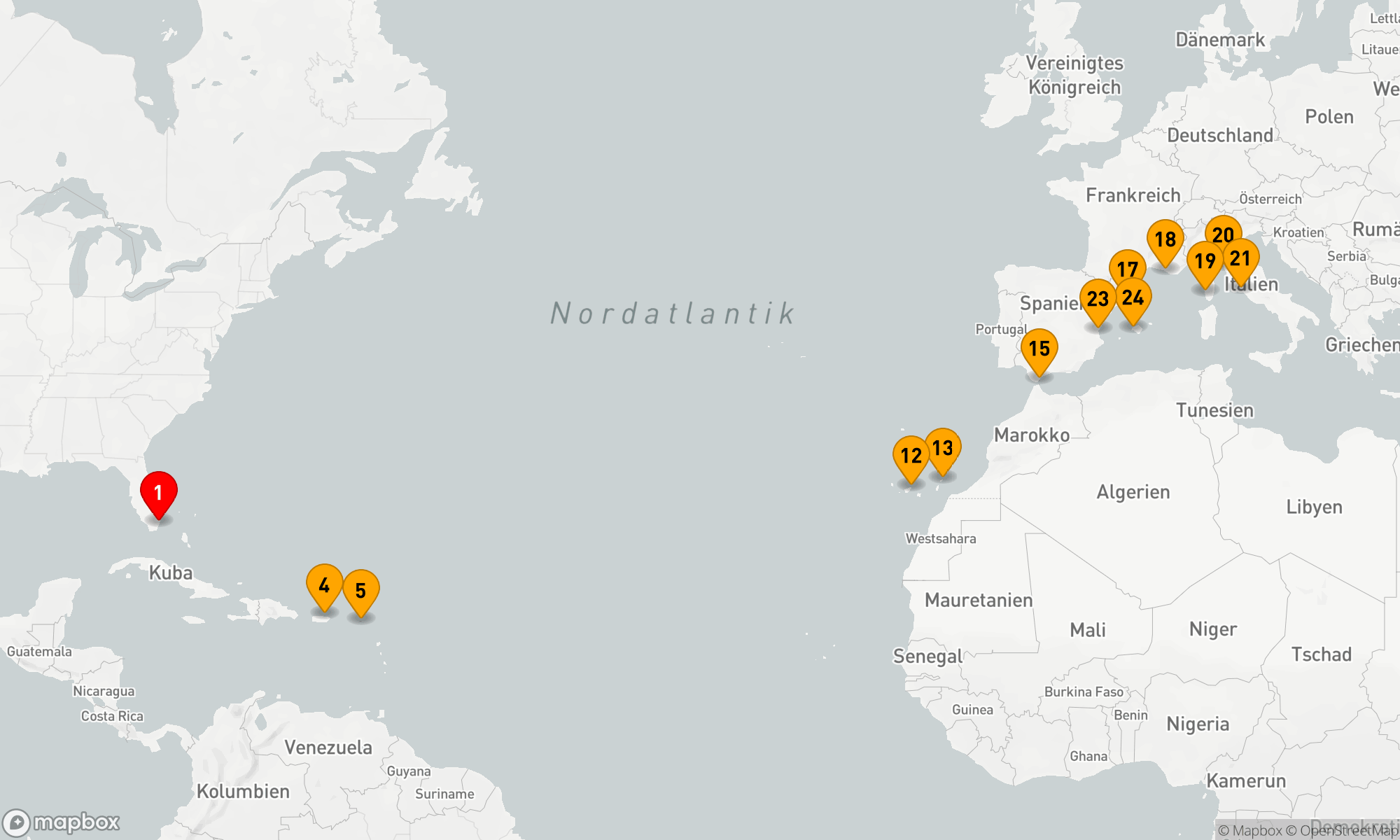 Route 24 Nächte - Atlantische Entdeckungsreise von den Amerikas bis zum Mittelmeer