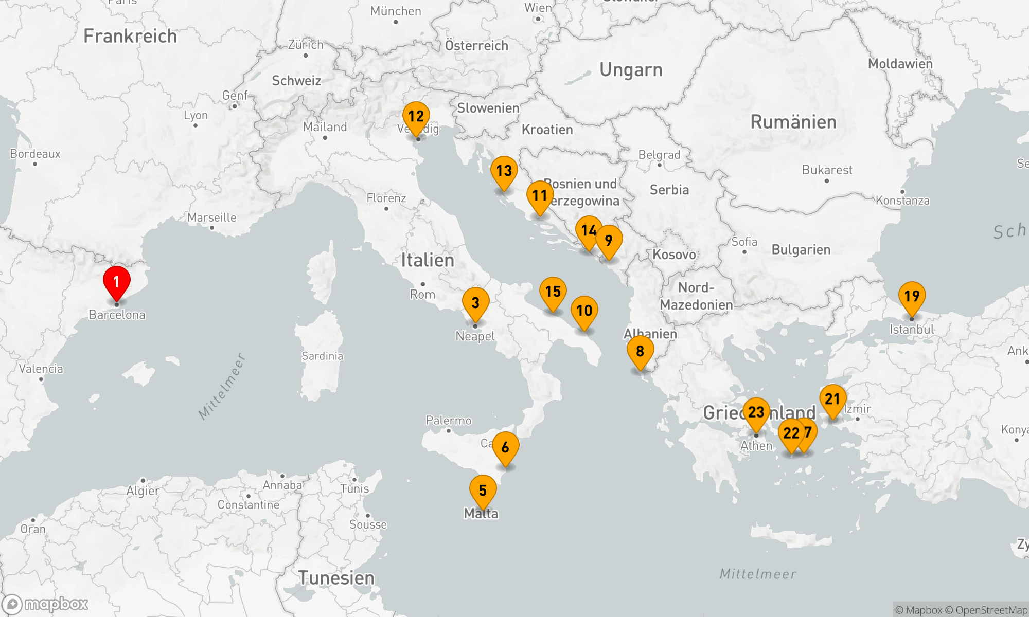 Route 22 Nächte - Mittelmeer-Odyssee: Kultur und Küstenentzückungen