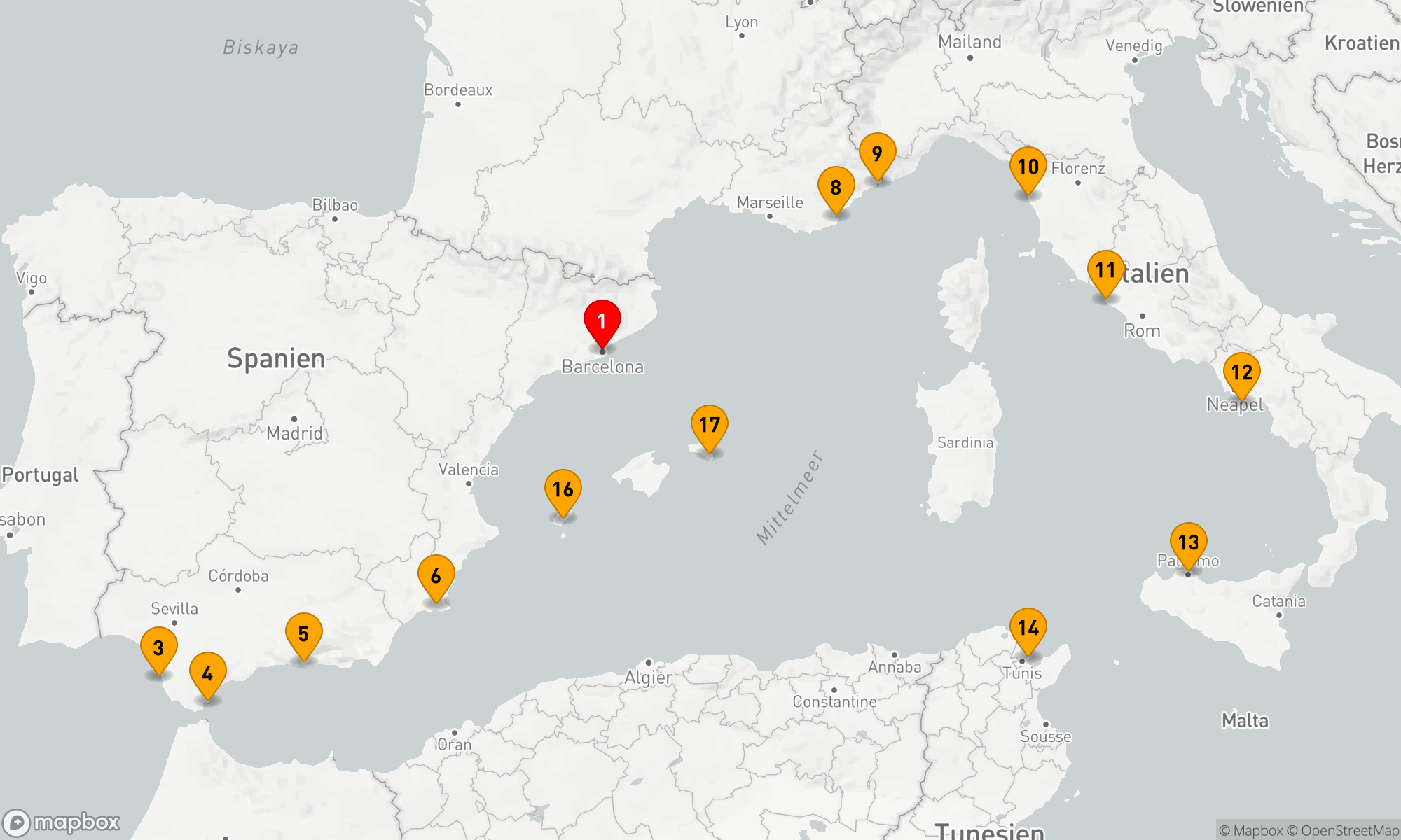 Route 17 Nächte - Mediterrane Entdeckungsreise ab Barcelona