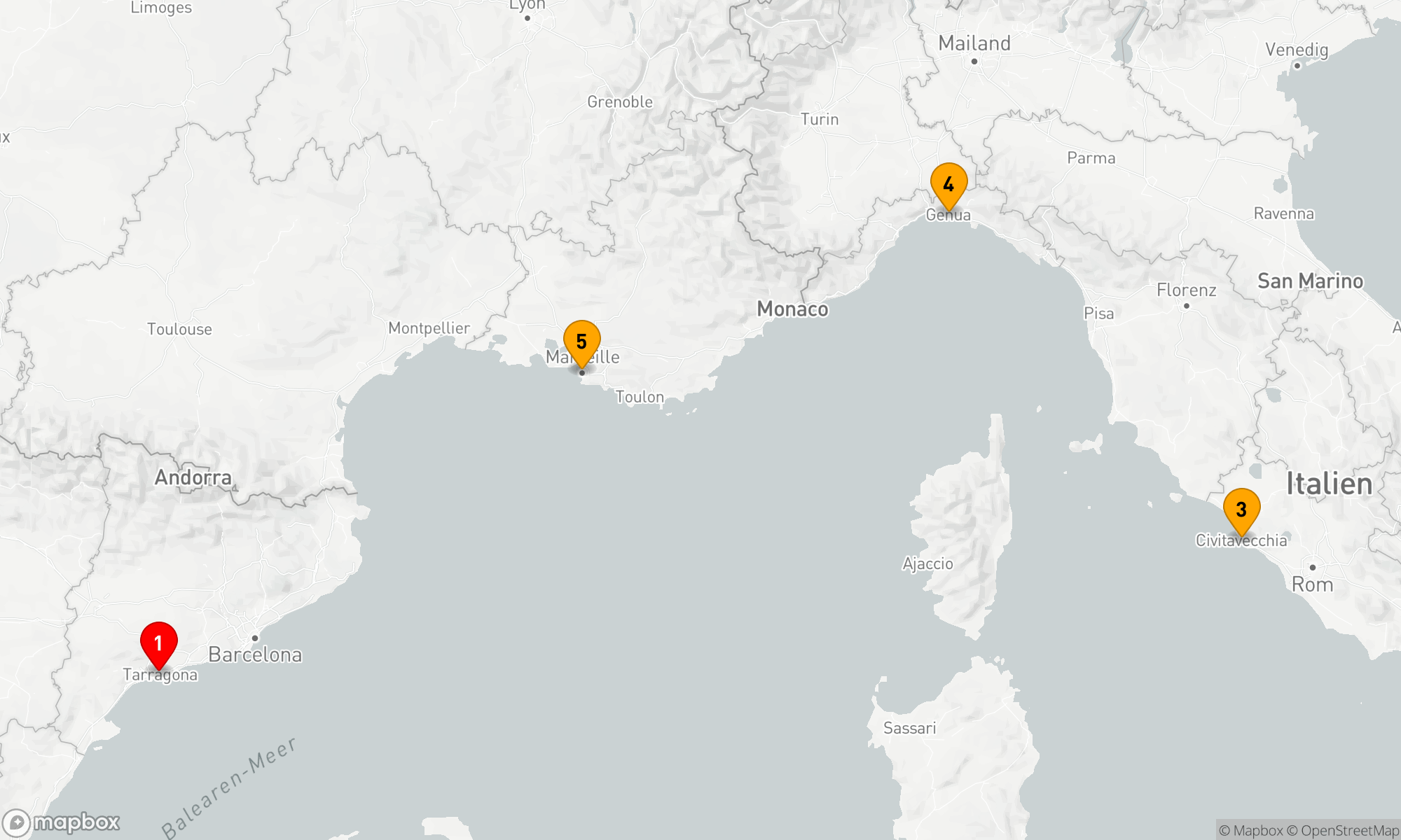 Route 5 Nächte - Mediterrane Glanzlichter Kreuzfahrt