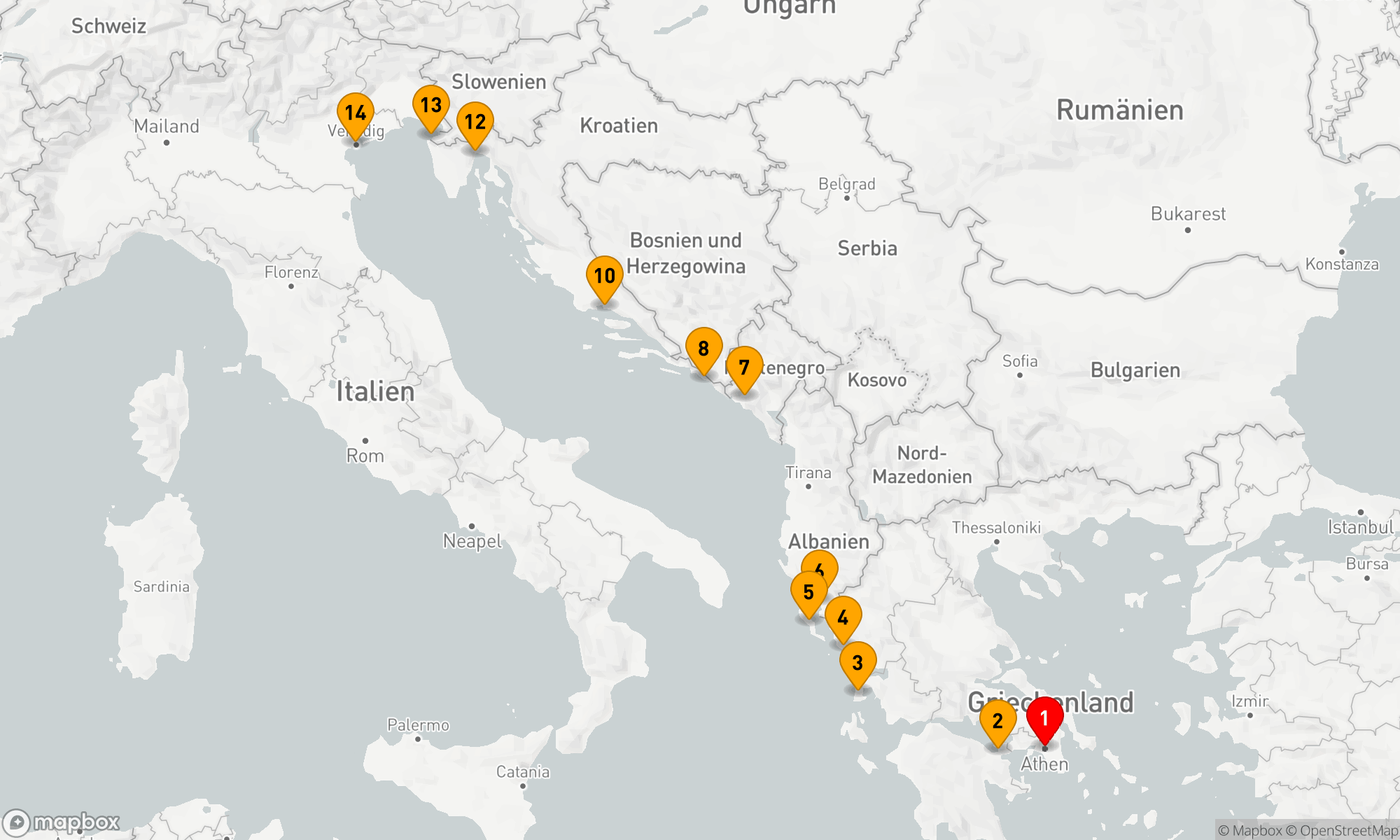 Route 14 Nächte - Entdecken Sie das Mittelmeer von Athen bis Venedig