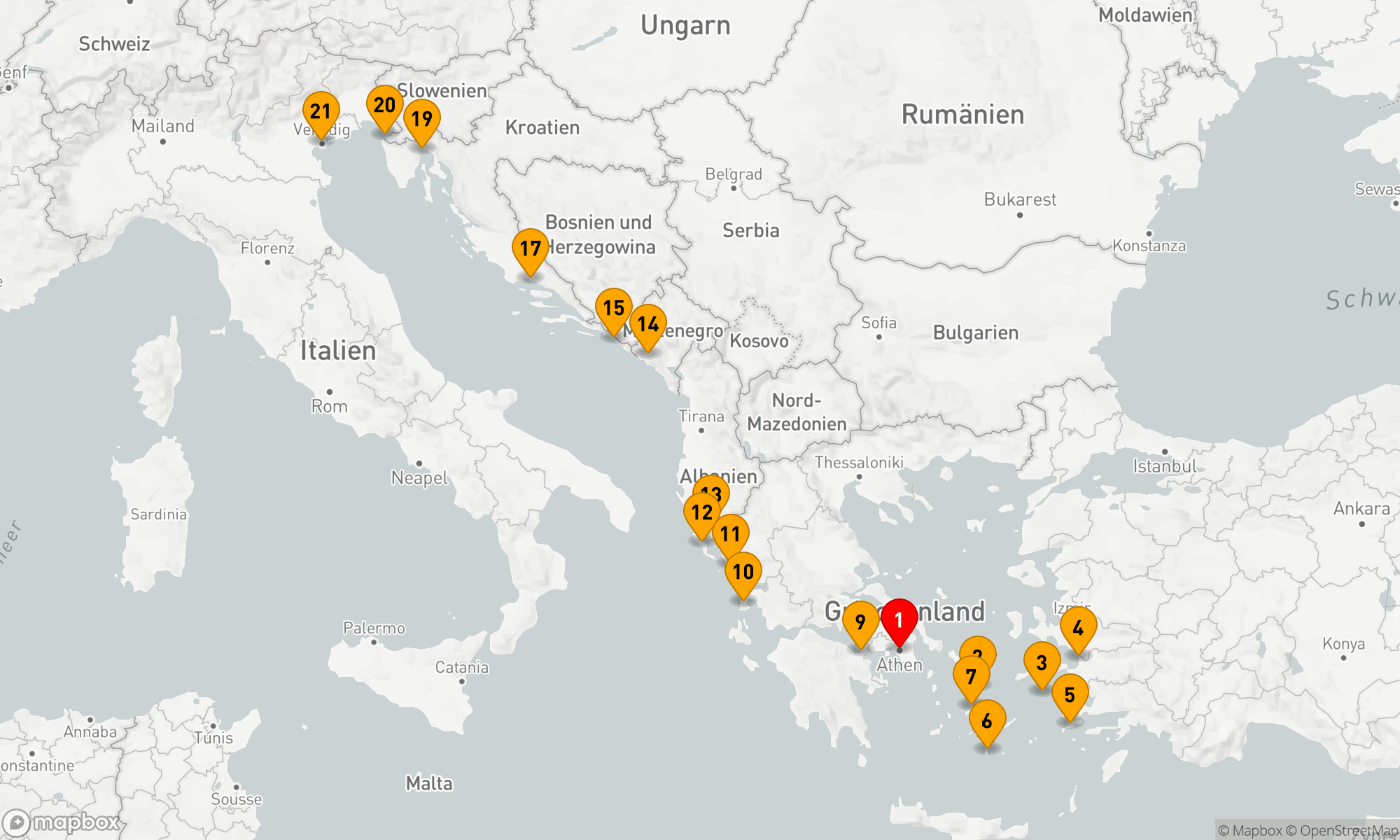 Route 21 Nächte - Epische Reise: Athen nach Venedig