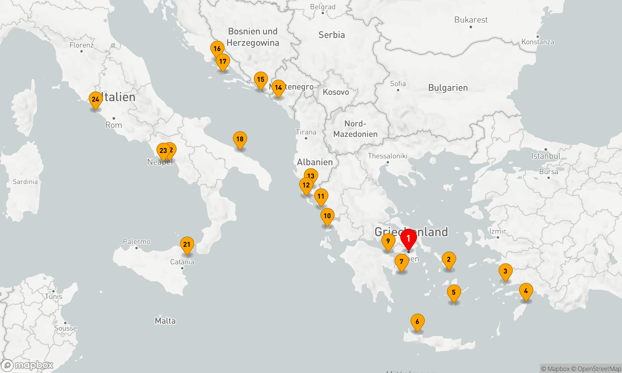 Route 23 Nächte - Epische Reise: Athen nach Rom