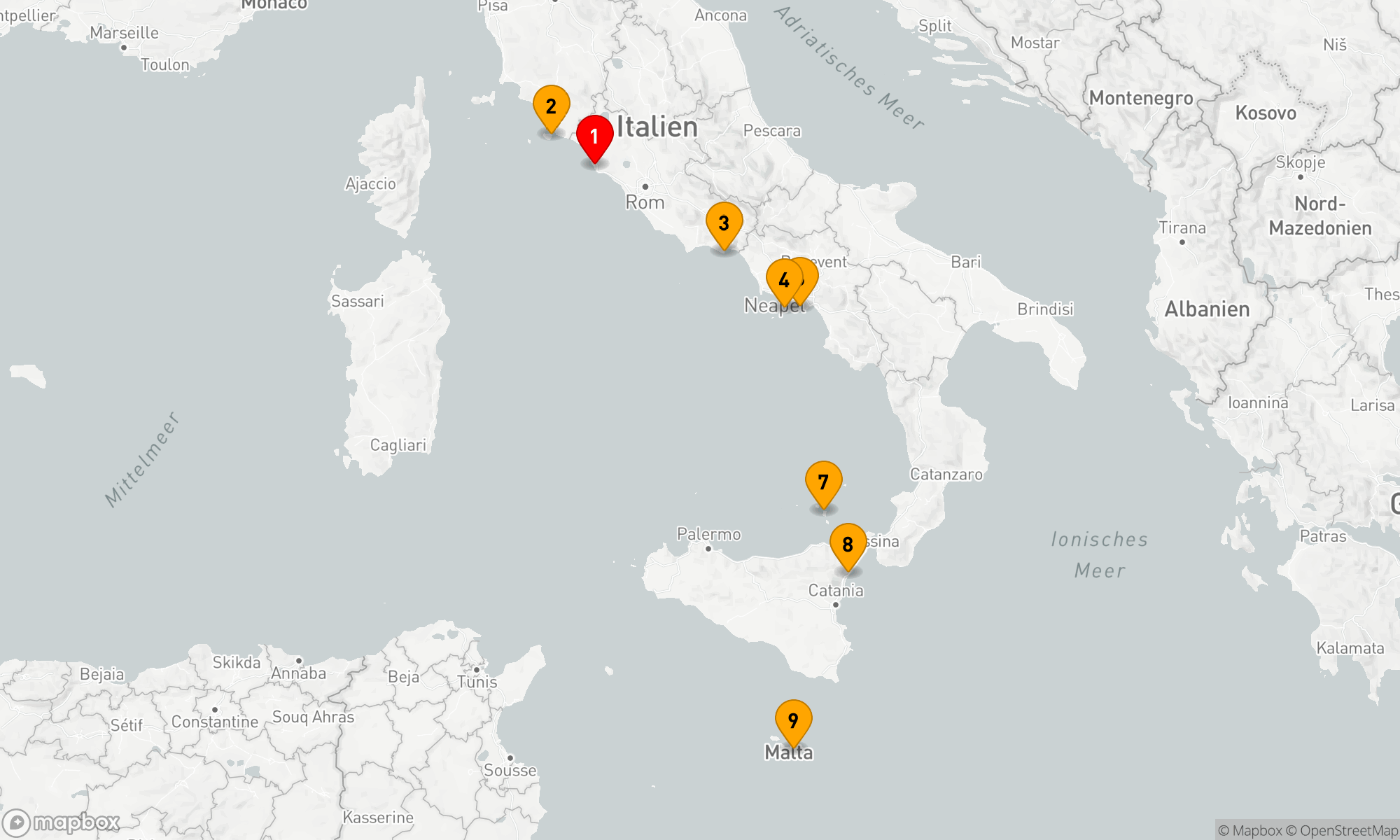 Route 9 Nächte - Amalfiküste,  Sizilien & Malta