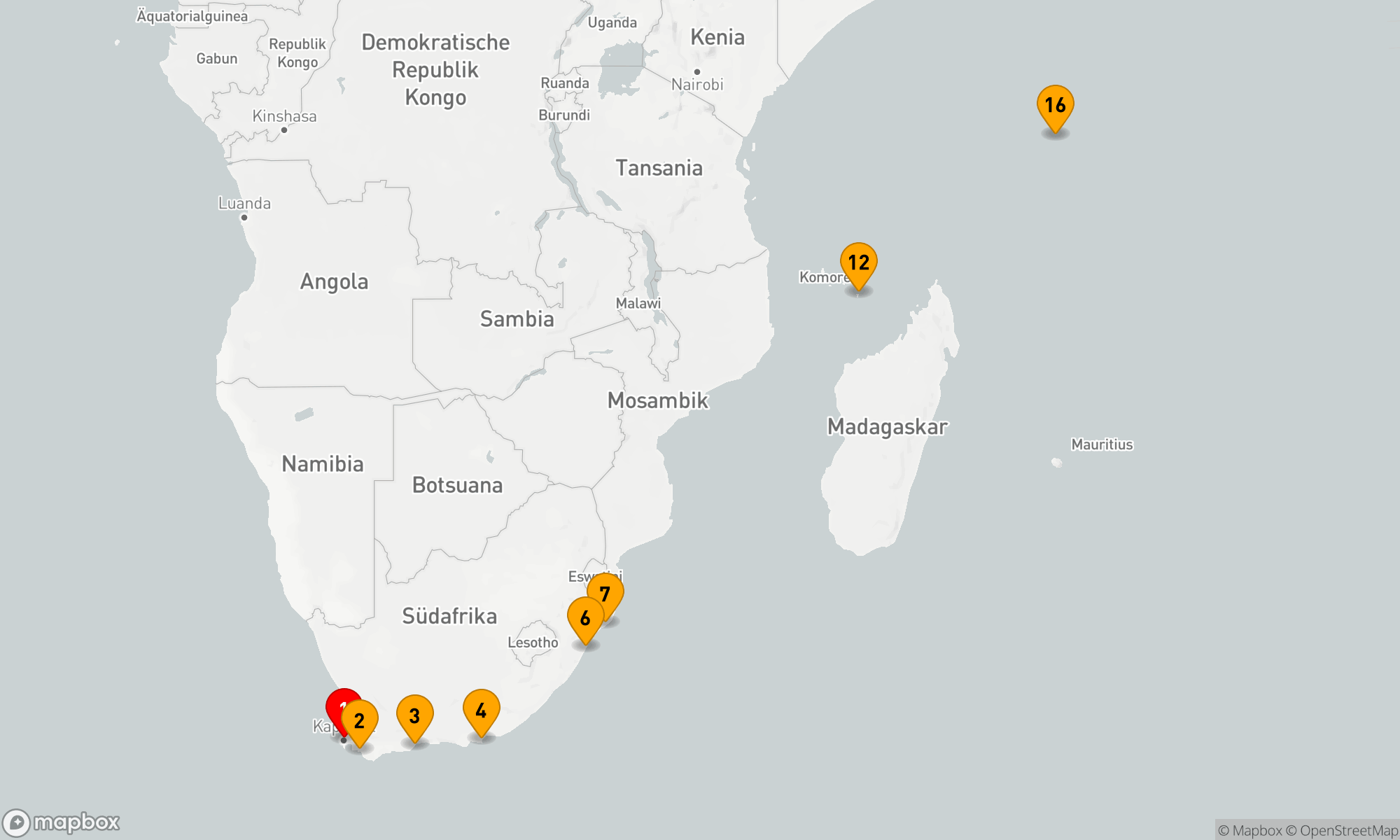 Route 16 Nächte - Südafrika und Indischer Ozean: von epischer Wildnis zu traumhaften Inseln (NAT2724)