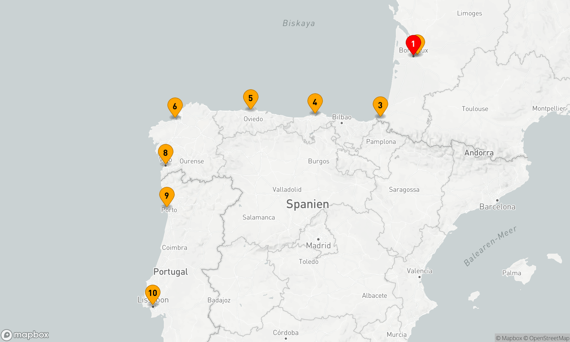 Route 9 Nächte - Golf von Biskaya und Iberische Halbinsel