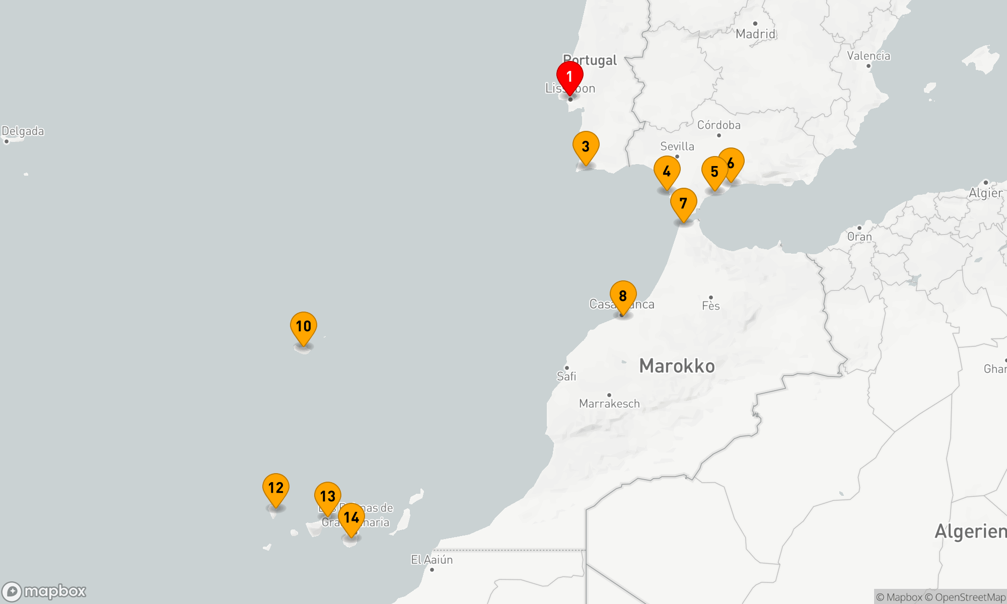 Route 13 Nächte - Von Lissabon auf die Kanarischen Inseln über das Meer: Spanien,  Marokko und die Atlantikinseln – mit Smithsonian Journeys