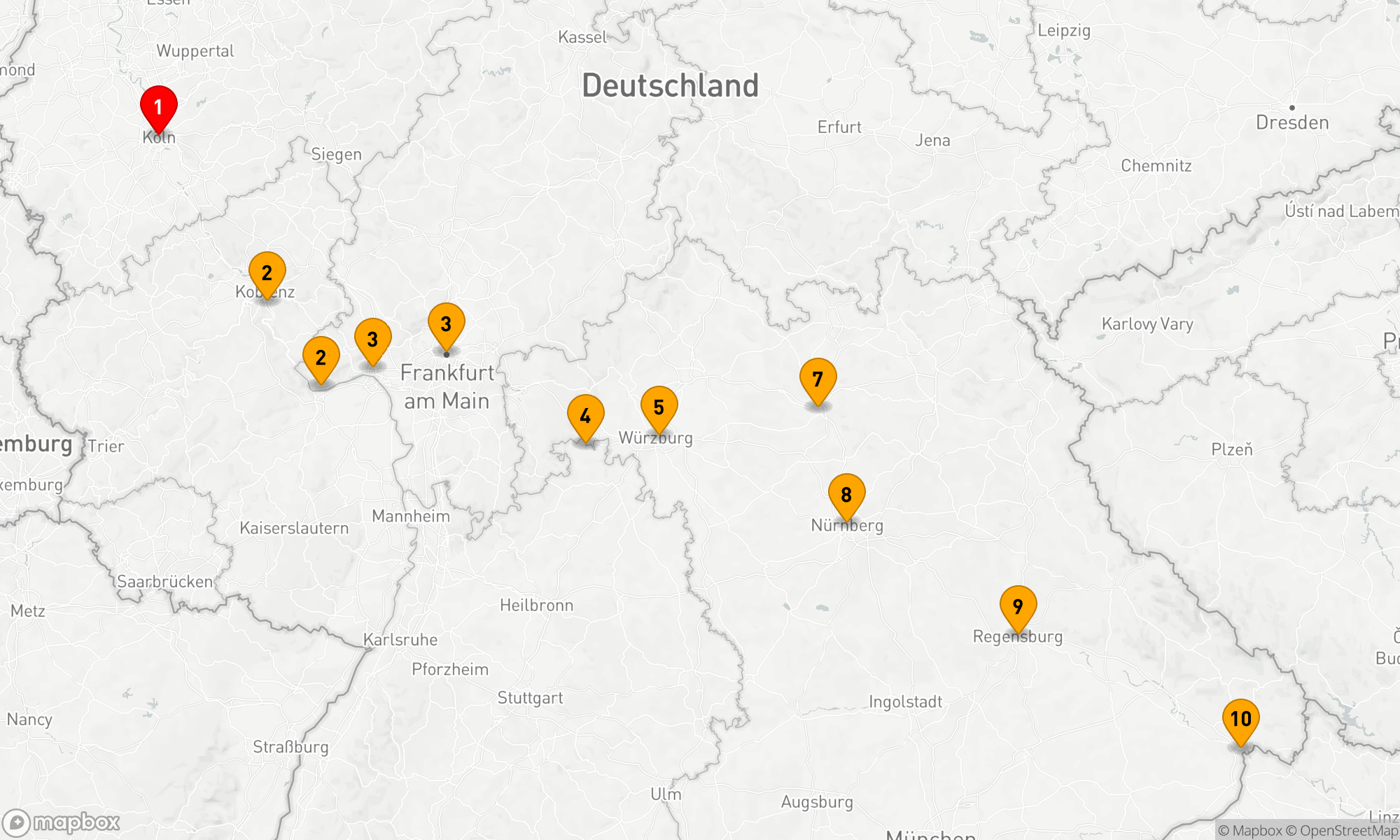 Route 9 Nächte - Genuss und Wein auf Rhein,  Main und Donau