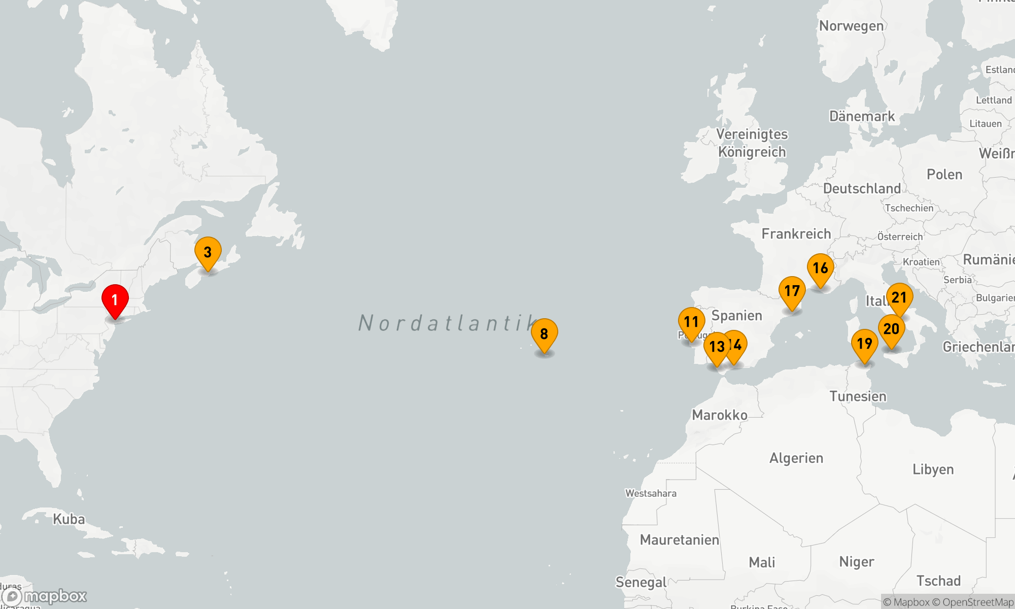 Route 20 Nächte - Transatlantische Entdeckungsreise – Von der Metropole bis zum Mittelmeerzauber
