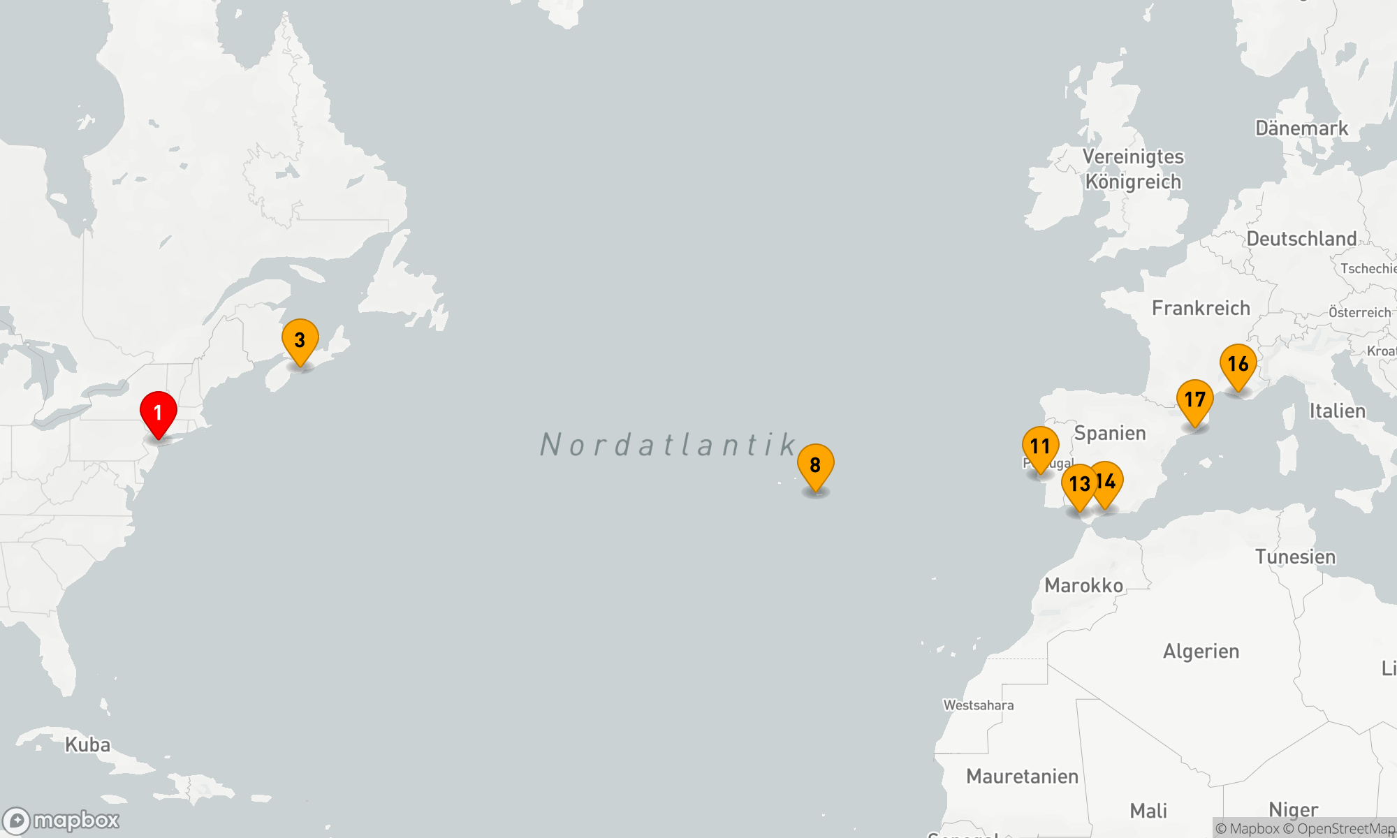 Route 16 Nächte - Transatlantische Entdeckungsreise von Amerika bis Europa