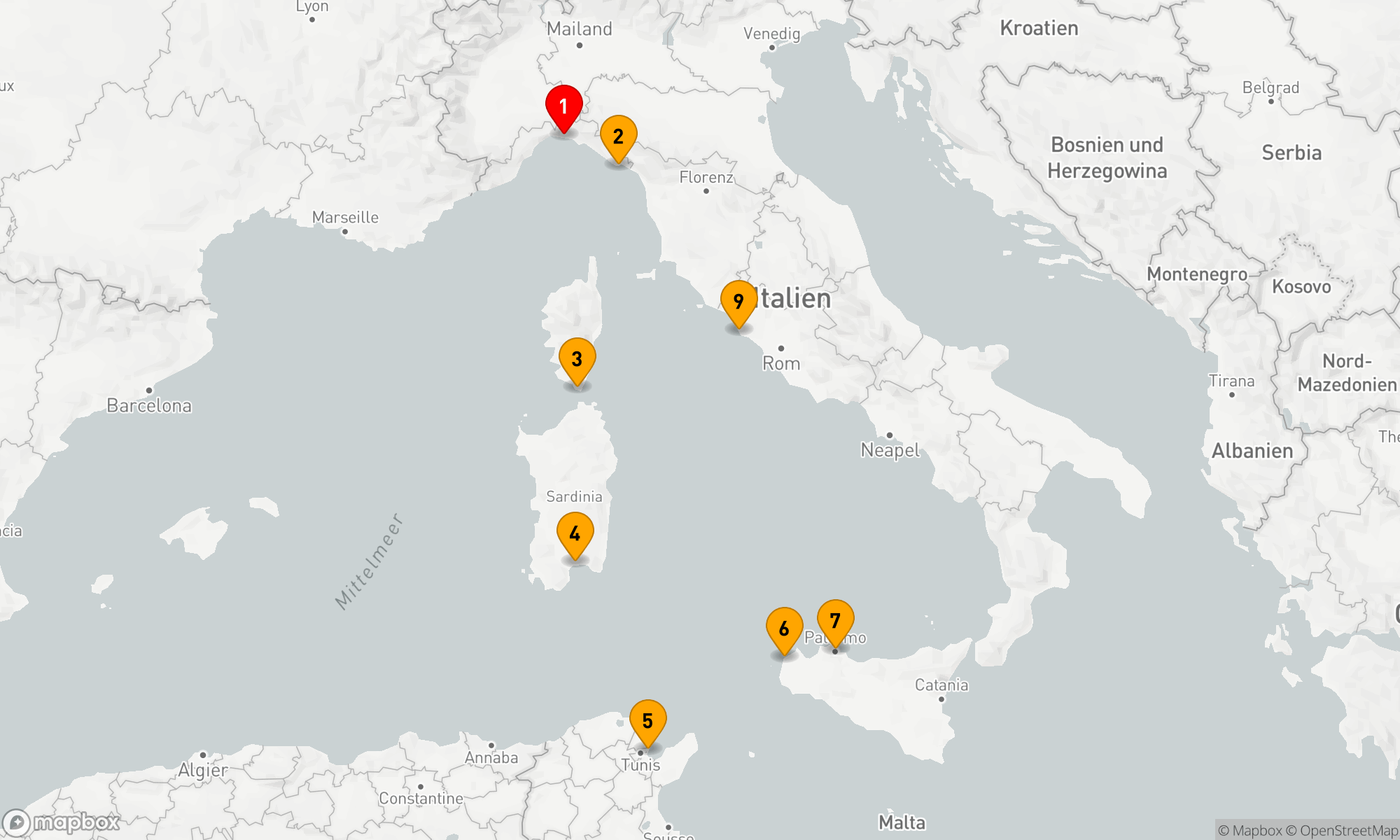 Route 8 Nächte - ITALIEN,  FRANKREICH & TUNESIEN