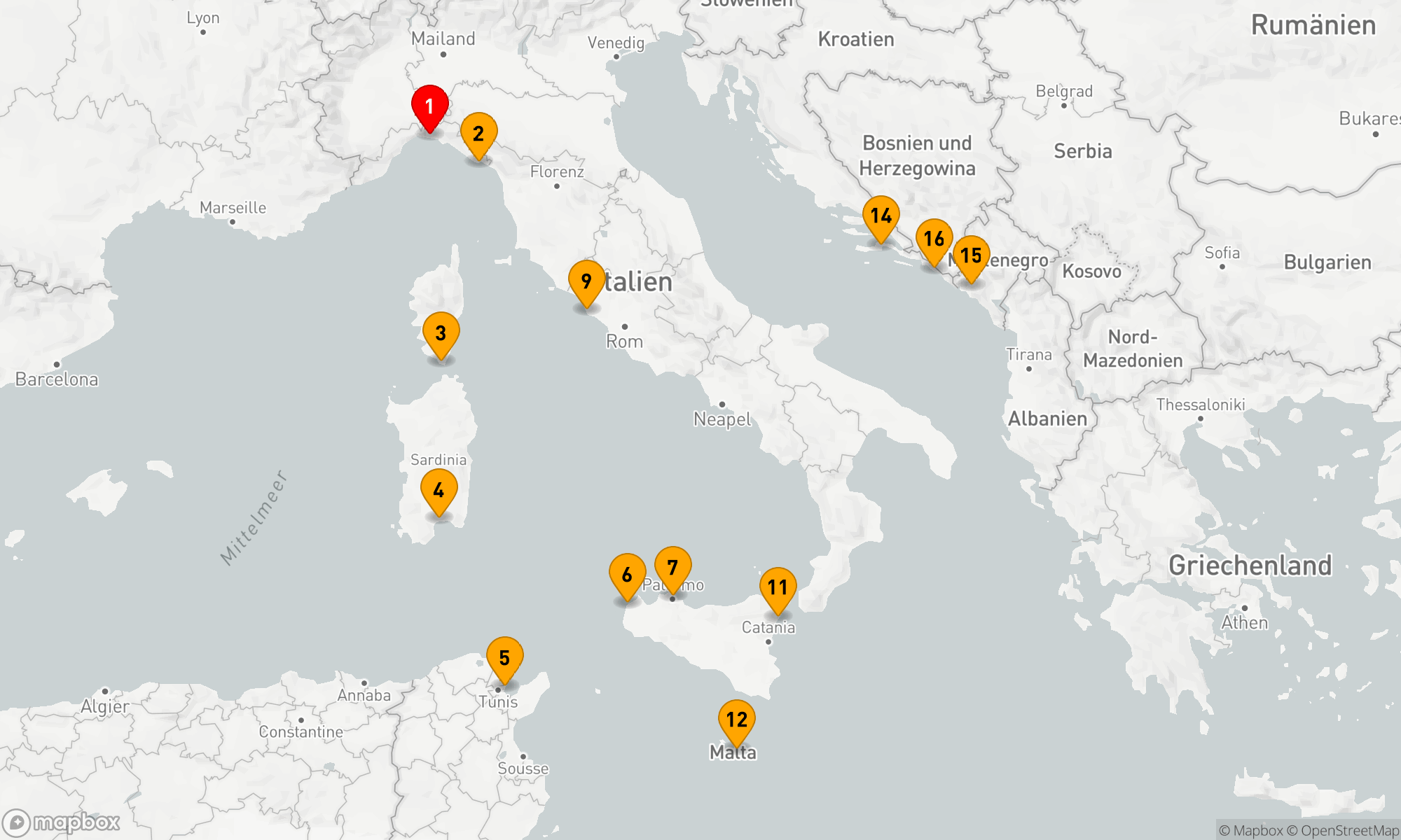 Route 15 Nächte - ITALIEN,  FRANKREICH,  MALTA,  KROATIEN & MONTENEGRO
