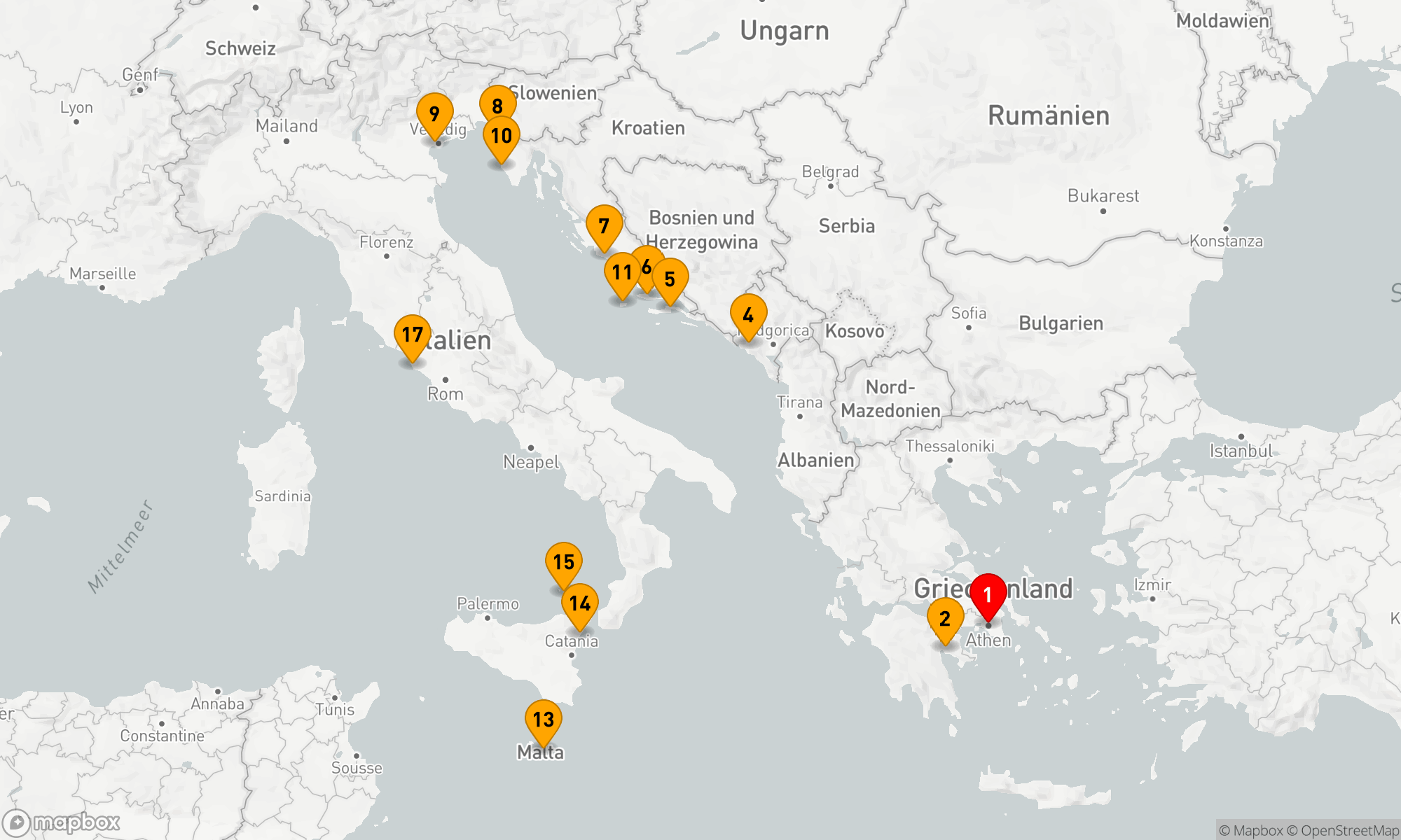 Route 16 Nächte - MONTENEGRO,  KROATIEN,  KORSIKA & ITALIEN