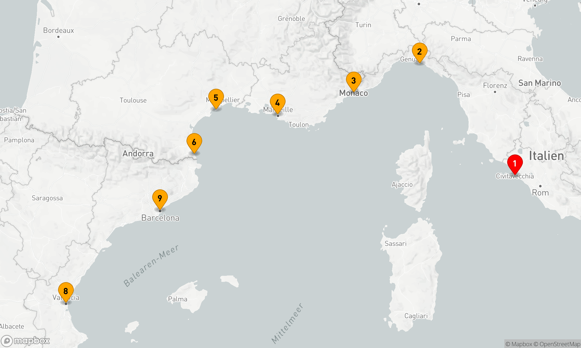 Route 8 Nächte - MONACO,  ITALIEN,  FRANKREICH & SPANIEN