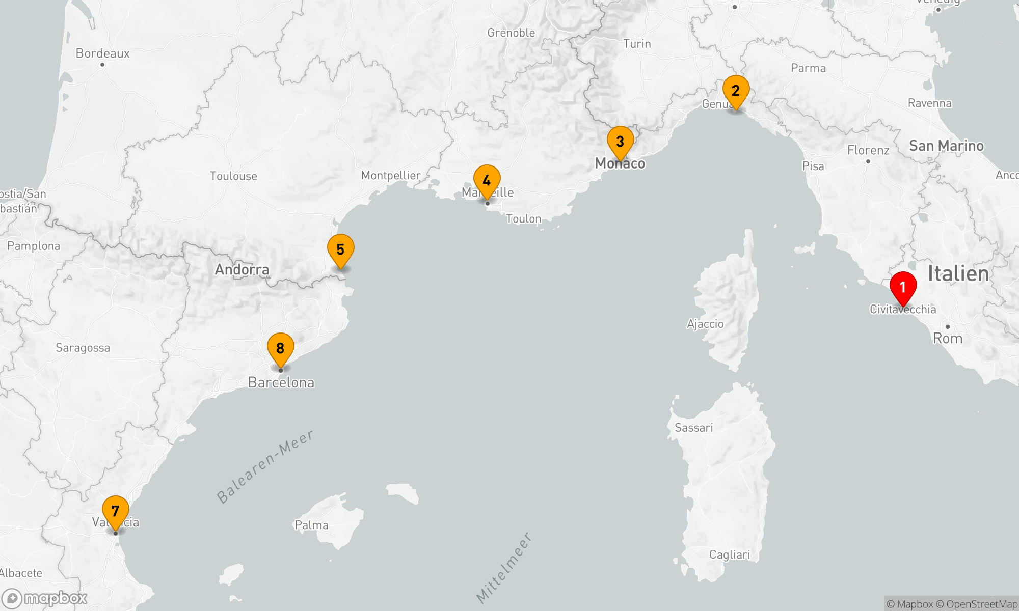Route 7 Nächte - MONACO,  ITALIEN,  FRANKREICH & SPANIEN