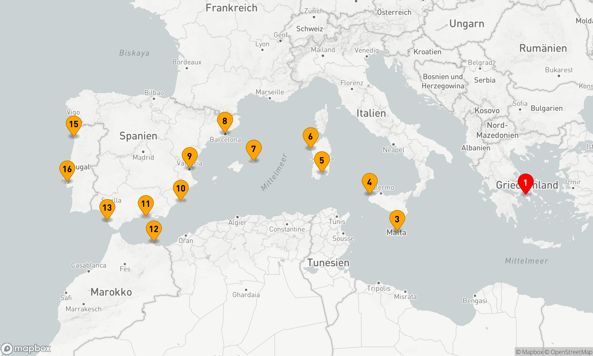 Route 15 Nächte - MALTA,  ITALIEN,  SPANIEN & PORTUGAL