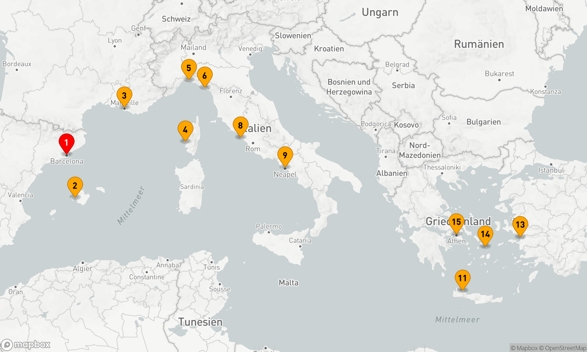 Route 14 Nächte - Mittelmeer mit Griechenland,  Italien und der Türkei