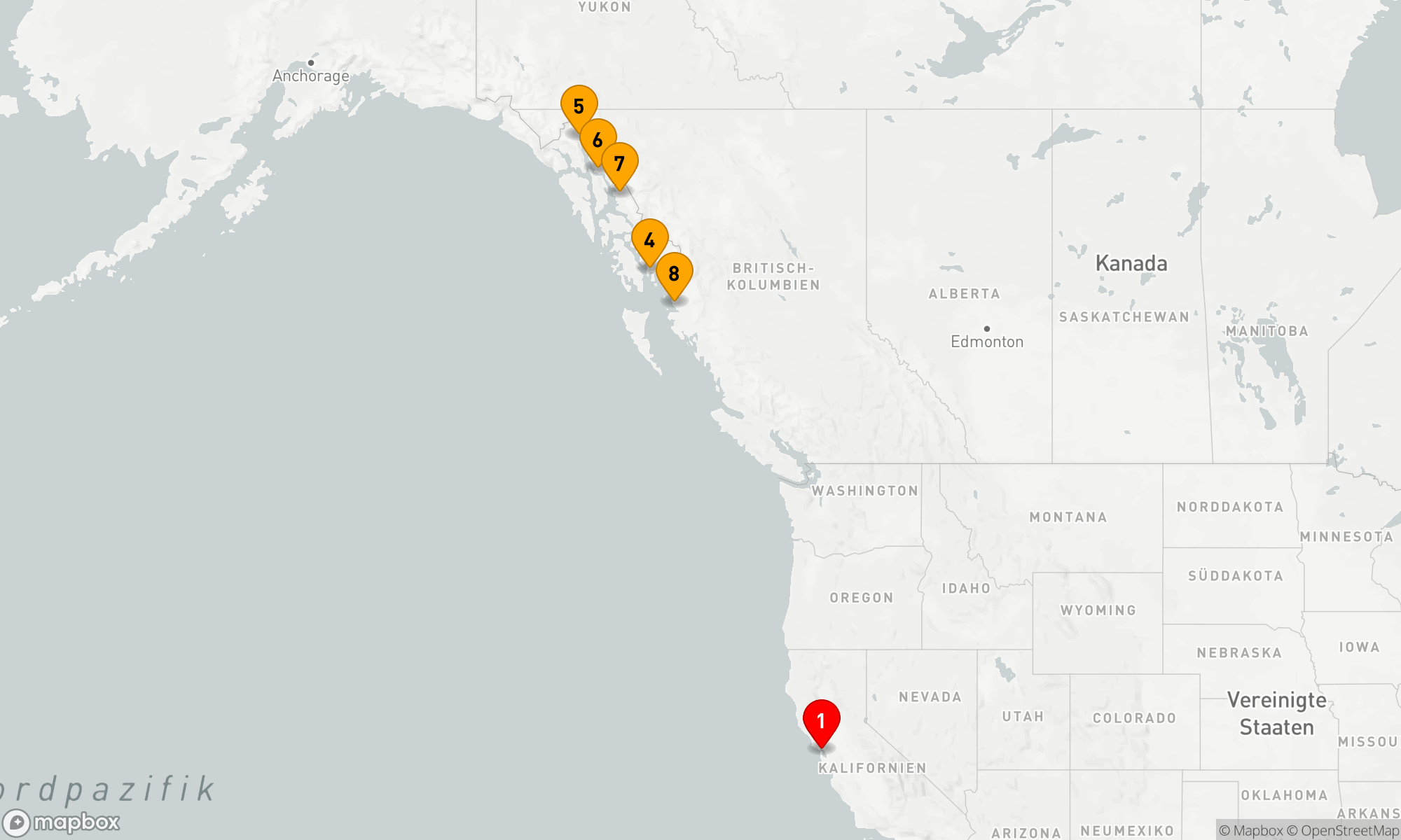Route 10 Nächte - Inside Passage (Hin- und Rückfahrt San Francisco)