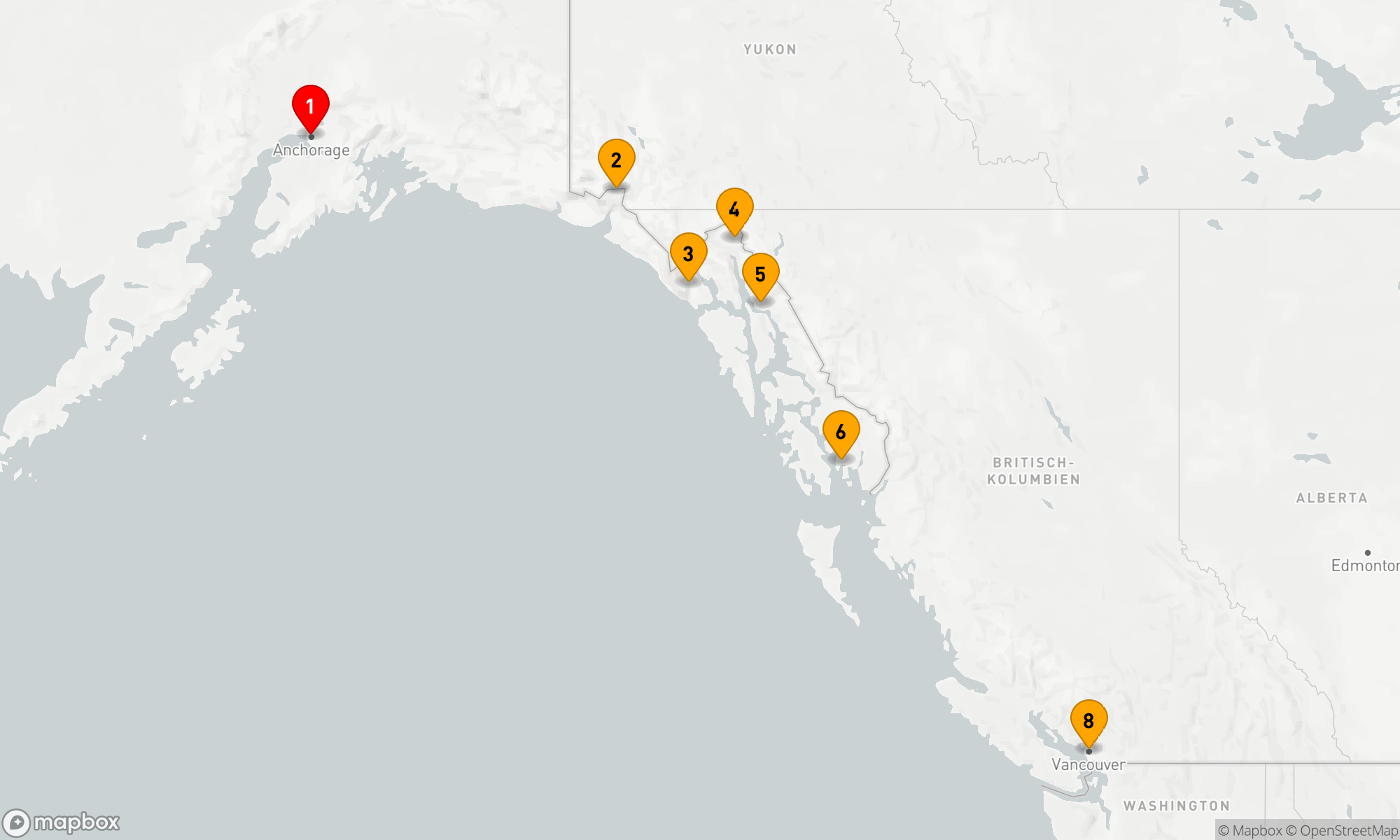 Route 7 Nächte - Reise der Gletscher mit Glacier Bay (Richtung Süden)