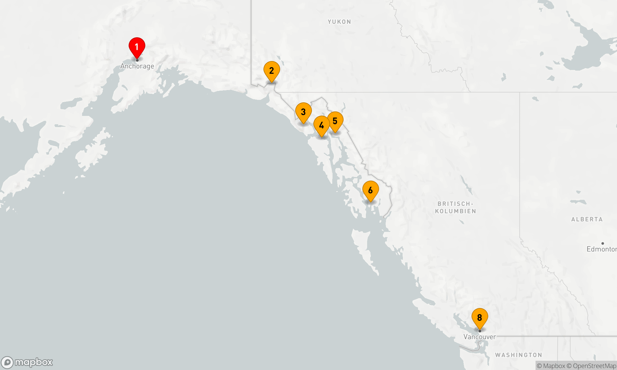 Route 7 Nächte - Reise der Gletscher mit Glacier Bay (Richtung Süden)