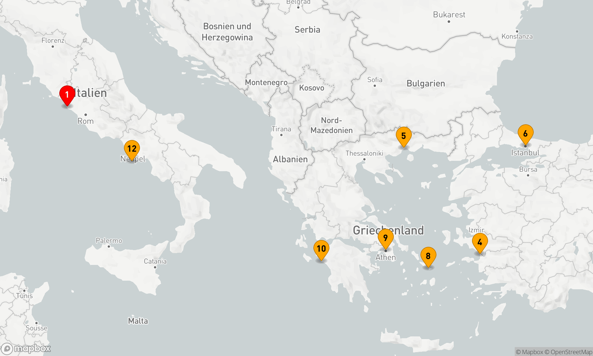Route 12 Nächte - GRIECHISCHE INSELN,  TÜRKEI UND ITALIEN