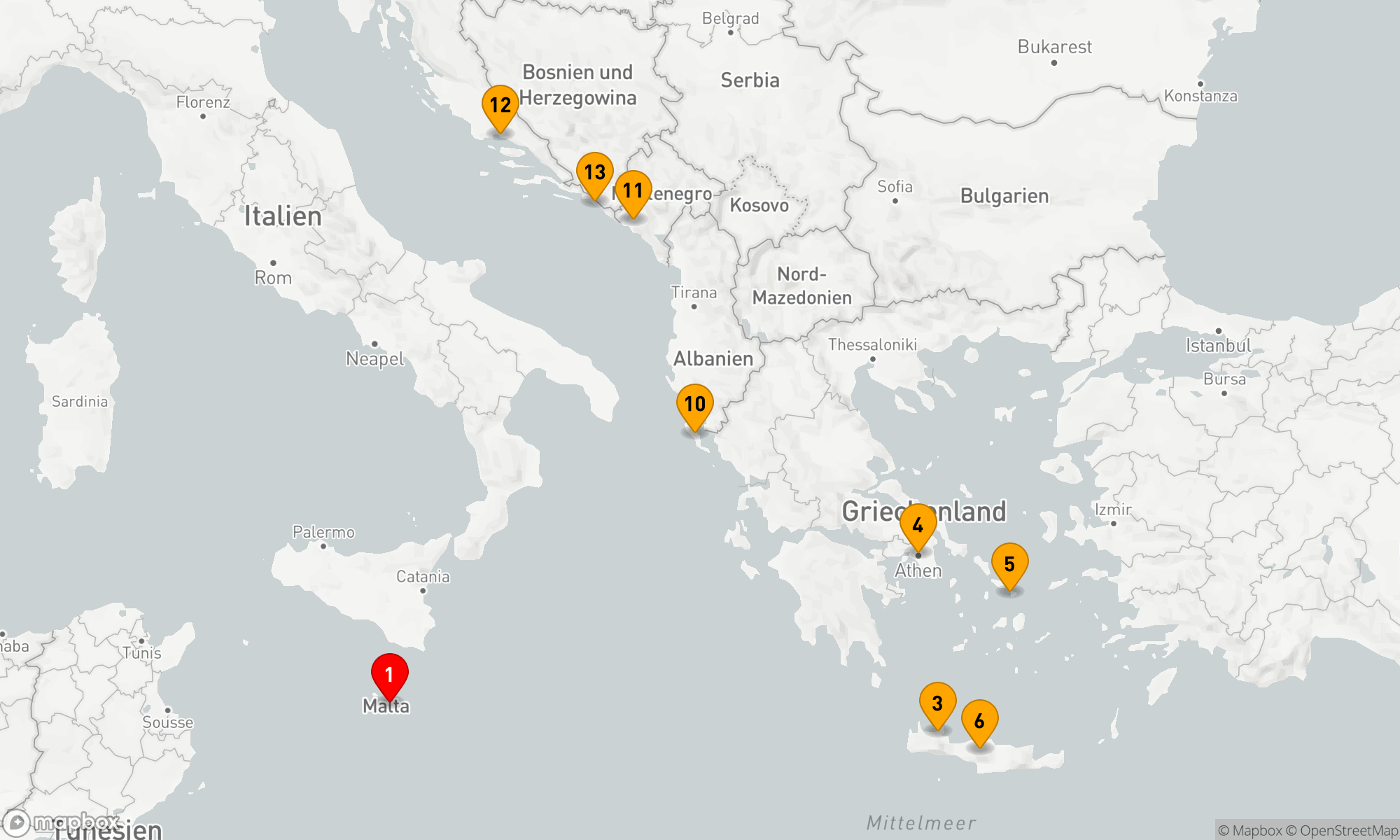 Route 14 Nächte - MITTELMEER-FLIEGEN-KREUZFAHRT
