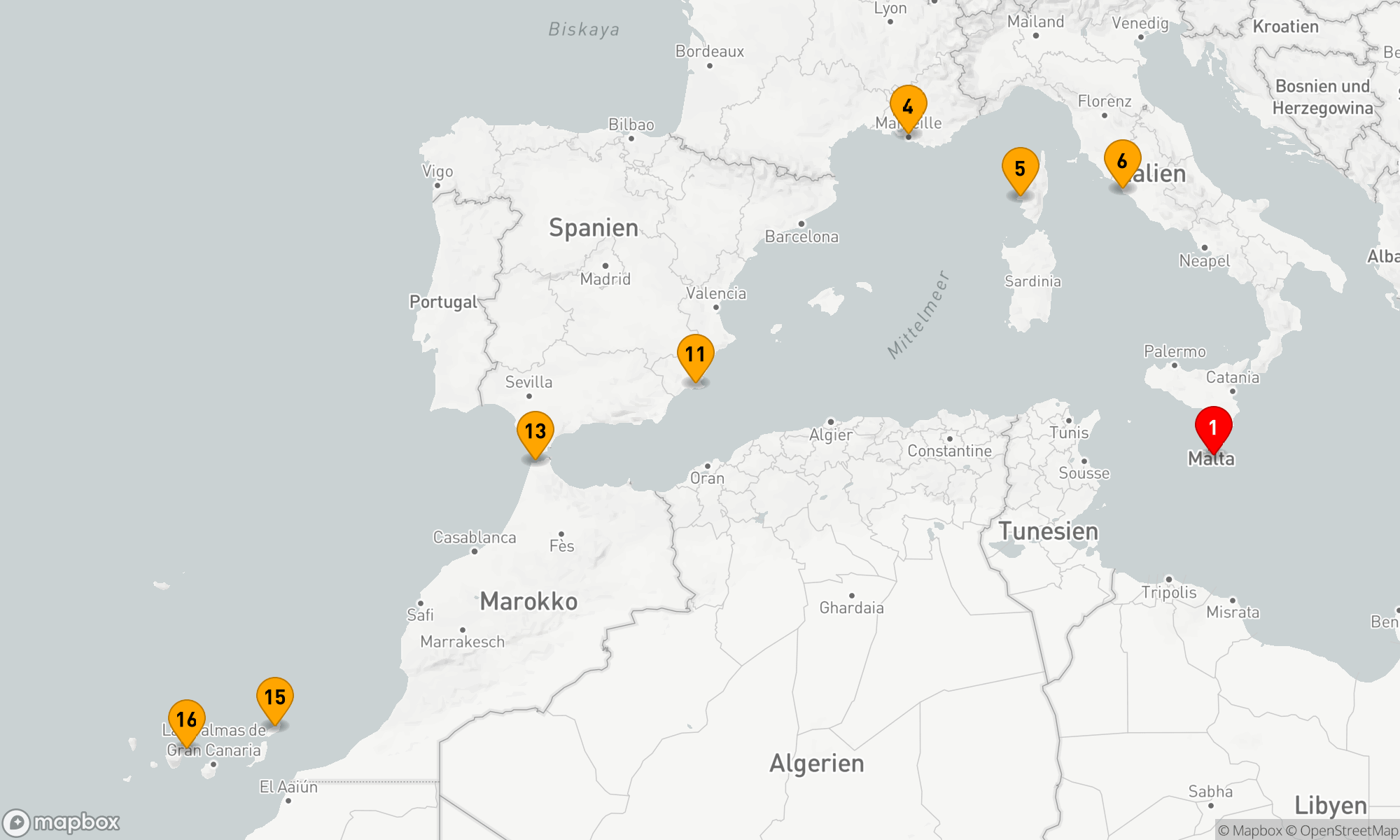 Route 15 Nächte - MITTELMEER- UND KANARENINSEL-KREUZFAHRT