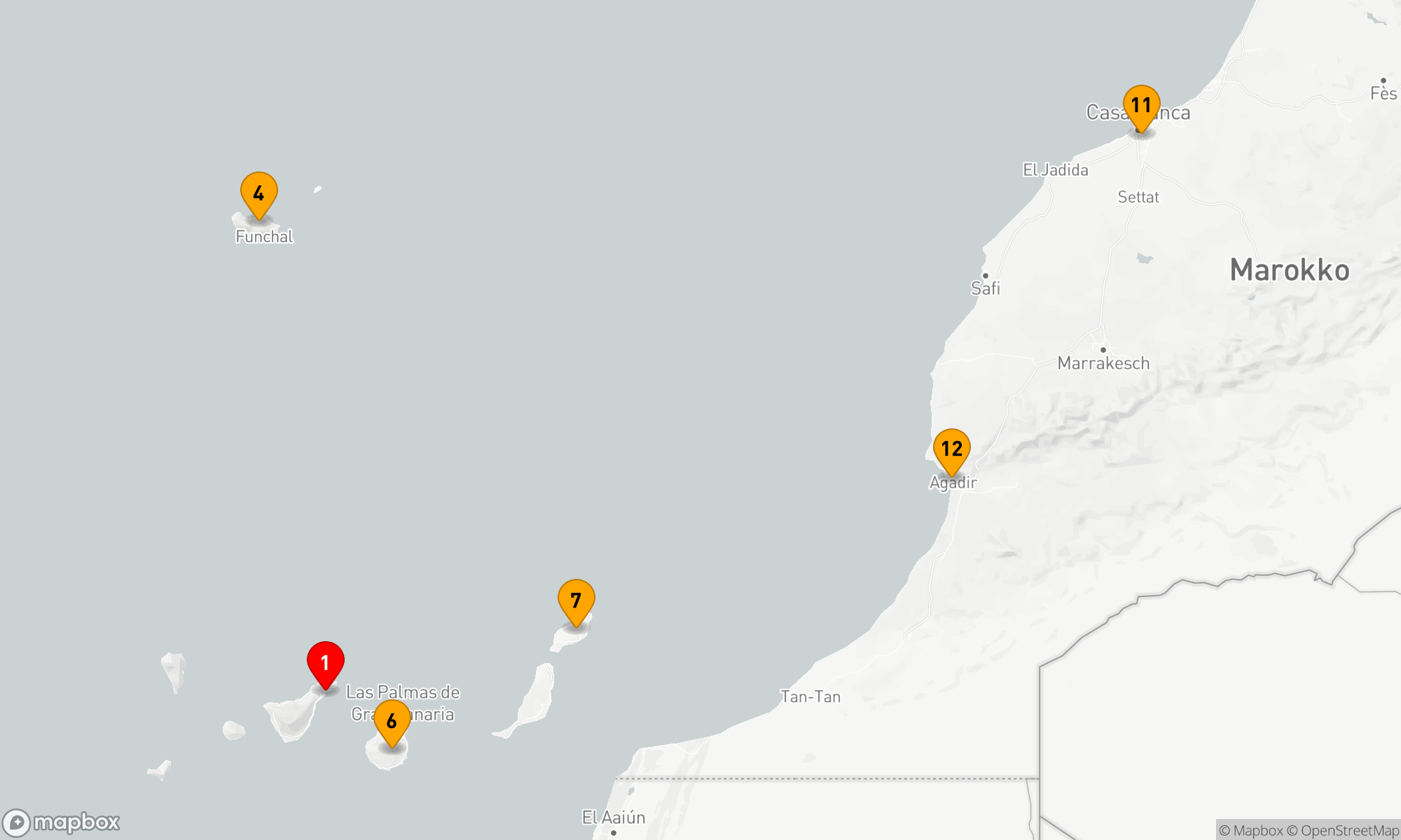 Route 14 Nächte - KANARISCHE INSELN,  MADEIRA UND MAROKKO FLUG-KREUZFAHRT