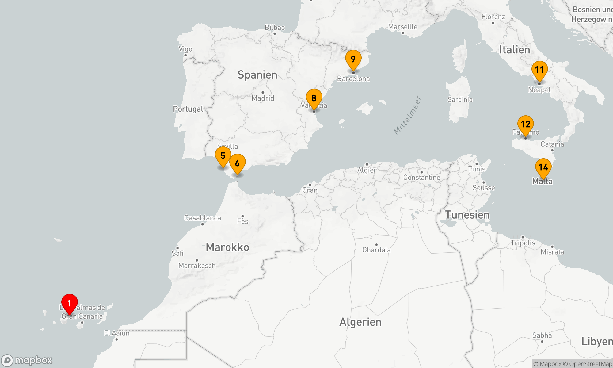 Route 13 Nächte - KANARISCHE INSELN UND MITTELMEER