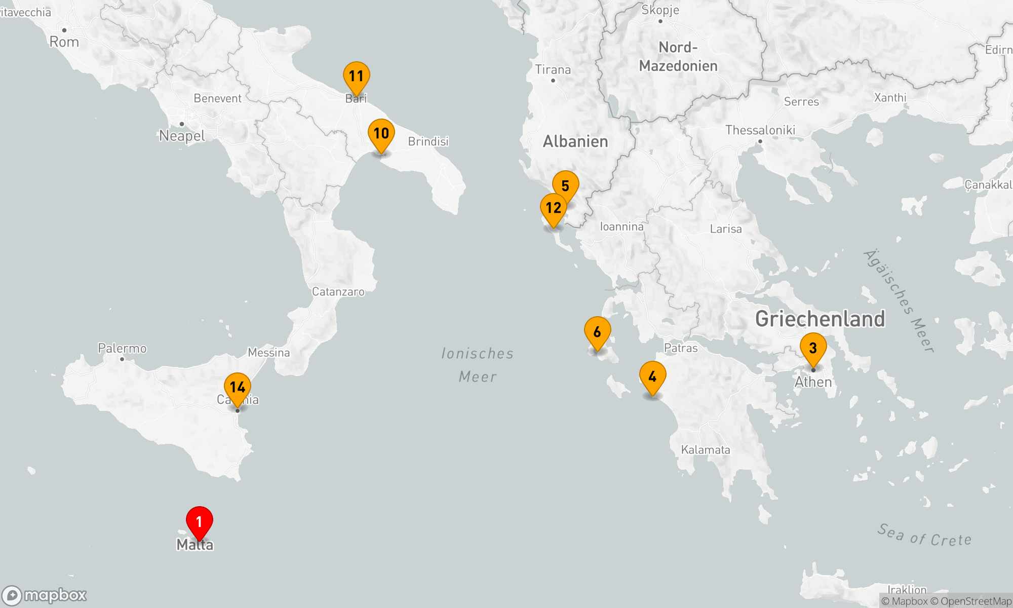 Route 14 Nächte - MITTELMEER-FLIEGEN-KREUZFAHRT