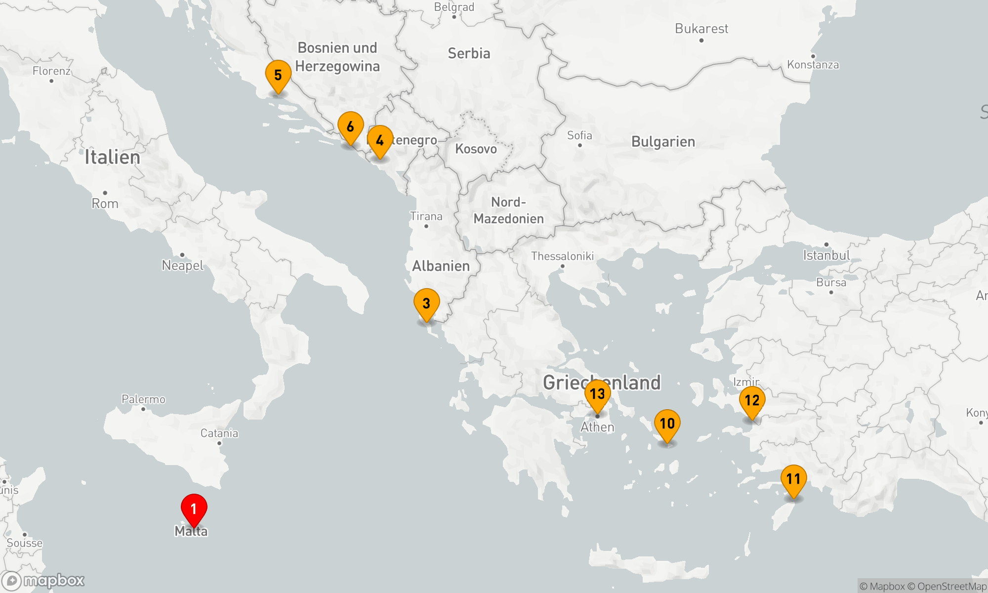 Route 14 Nächte - MITTELMEER-FLIEGEN-KREUZFAHRT