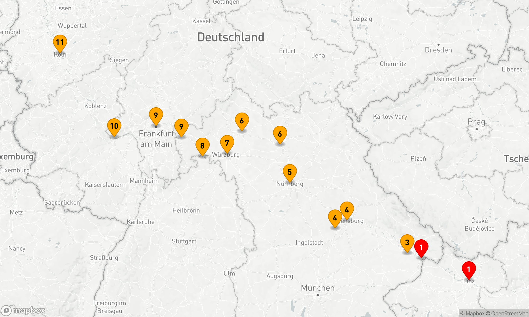 Route 10 Nächte - Von der blauen Donau zum Rhein