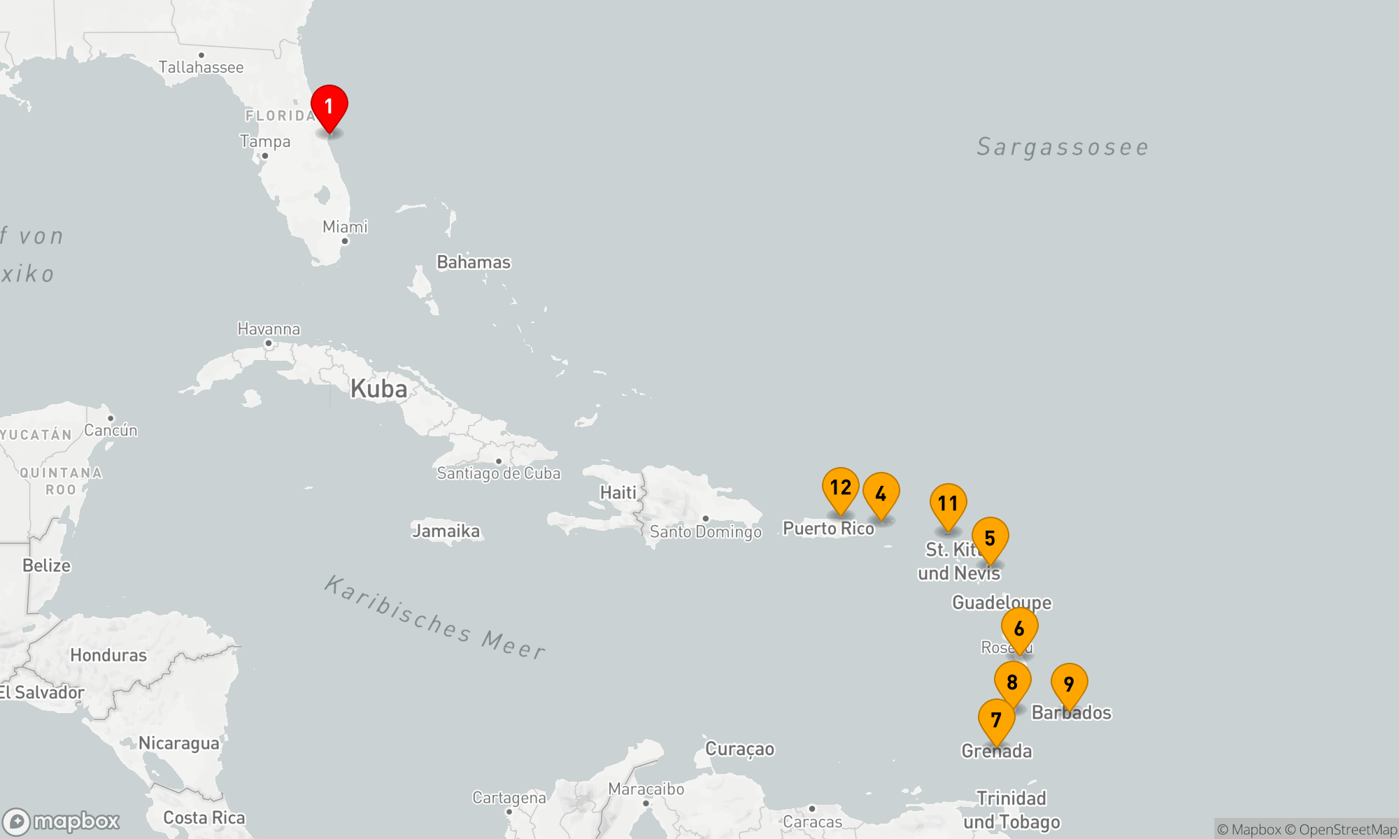 Route 14 Nächte - FAHRTEN - SÜDLICHE KARIBIK