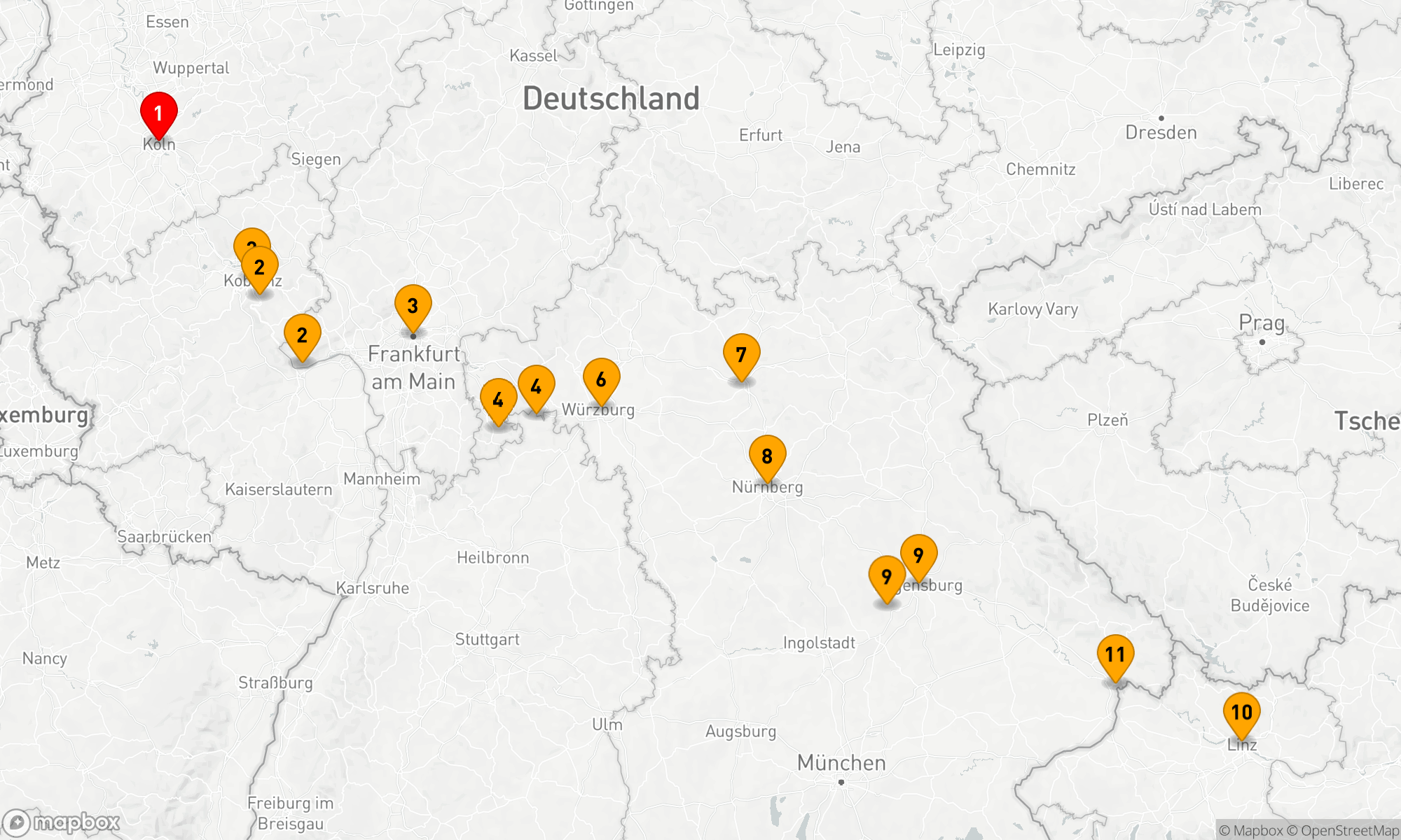 Route 10 Nächte - Rhein,  Main & Main-Donau Kanal
