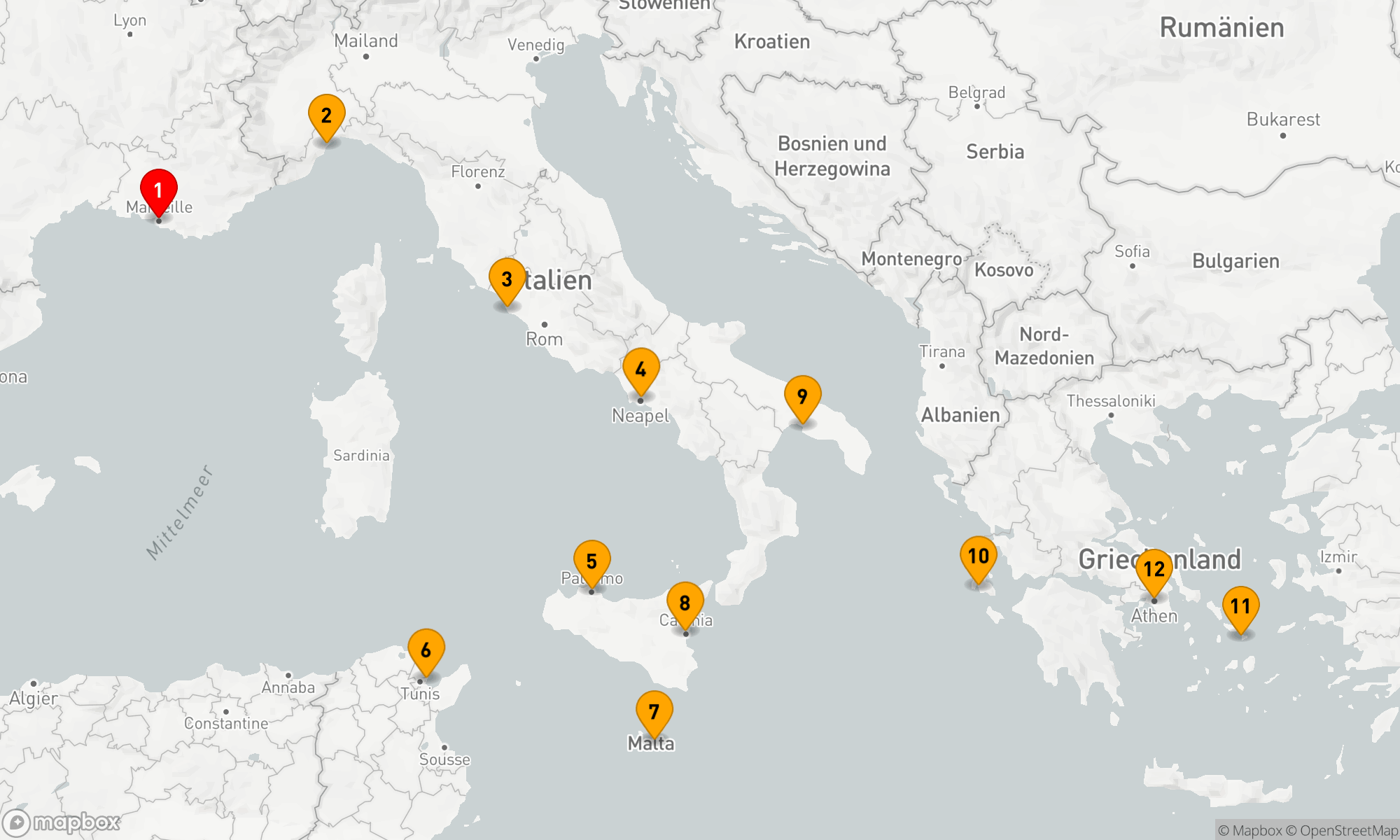 Route 11 Nächte - Mittelmeer-Mosaik: Von der Côte d'Azur zur Hellenischen Küste