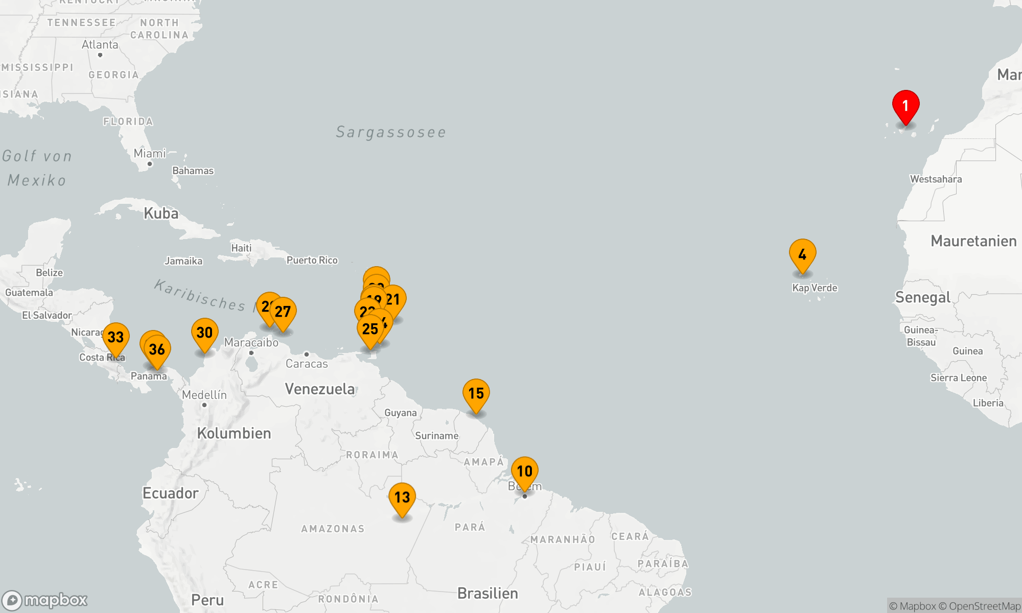 Route 35 Nächte - Atlantik,  Amazonas & Karibik-Abenteuer