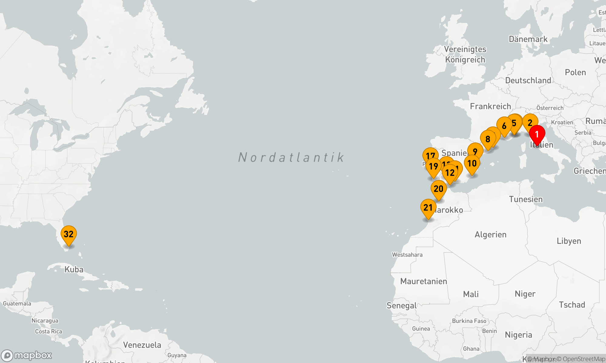Route 31 Nächte - TRANSATLANTIK-KREUZFAHRT: ROME TO MIAMI