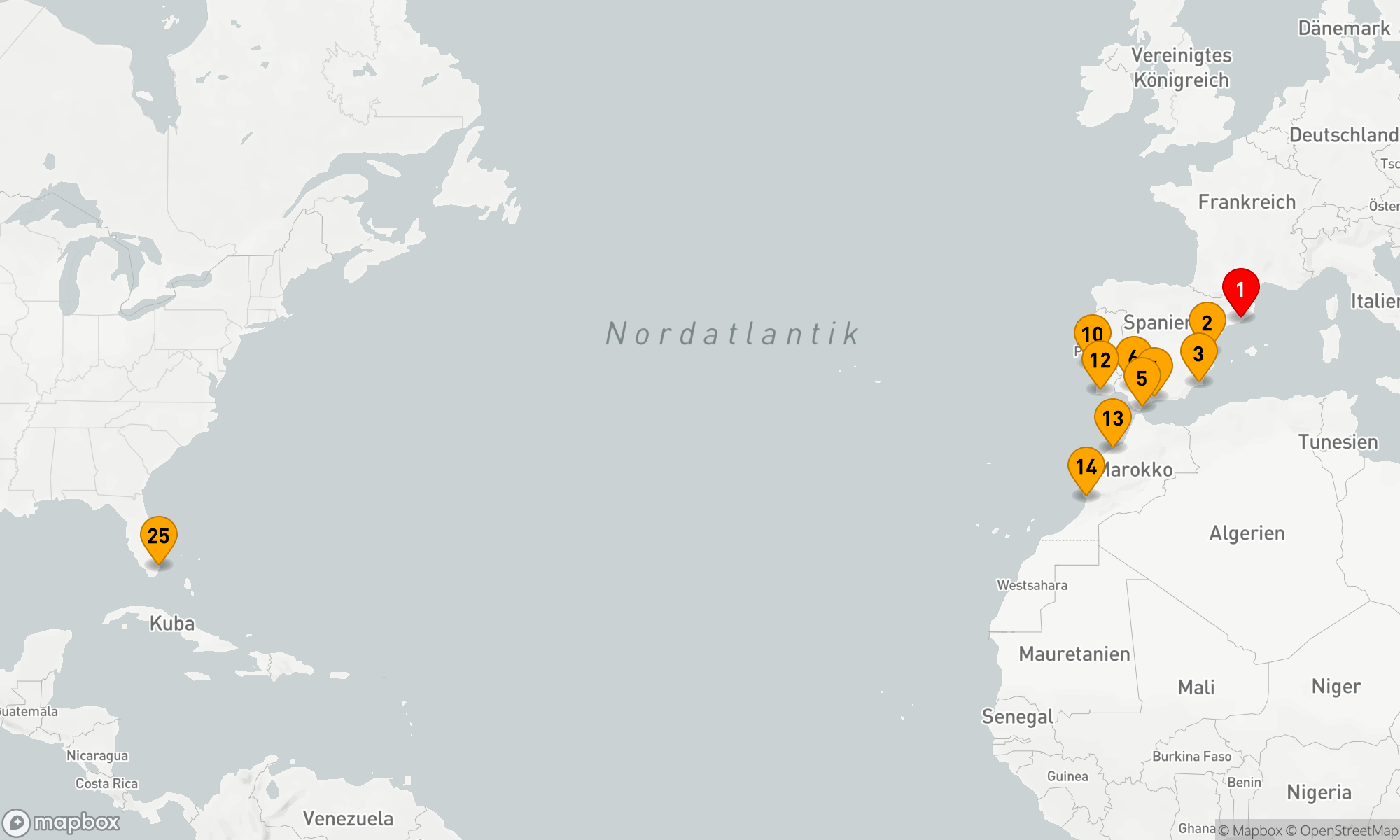Route 24 Nächte - TRANSATLANTISCHE KREUZFAHRT: BARCELONA NACH MIAMI