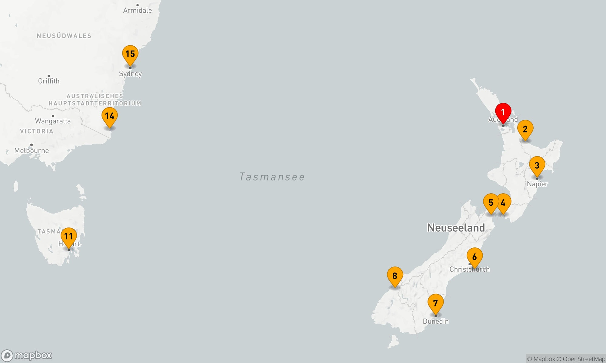 Route 15 Nächte - NEUSEELAND & AUSTRALIEN KREUZFAHRT: AUCKLAND,  NAPIER & SYDNEY
