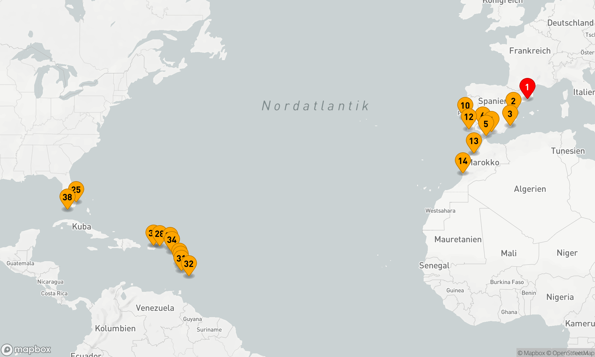Route 38 Nächte - BARCELONA - MIAMI GROSSE REISE