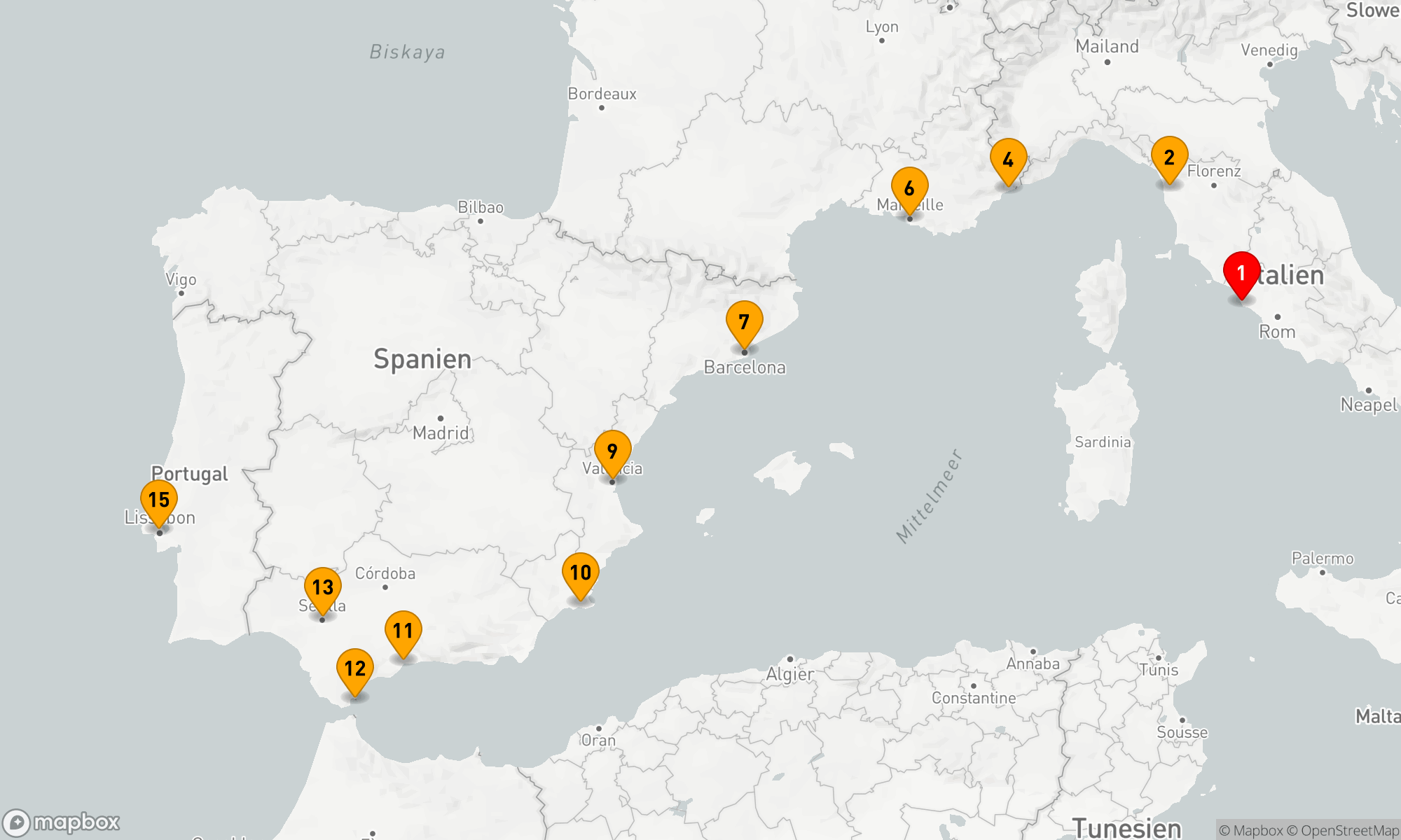 Route 15 Nächte - ITALIEN,  FRANKREICH & SPANIEN KREUZFAHRT: ROM,  BARCELONA & SEVILLA