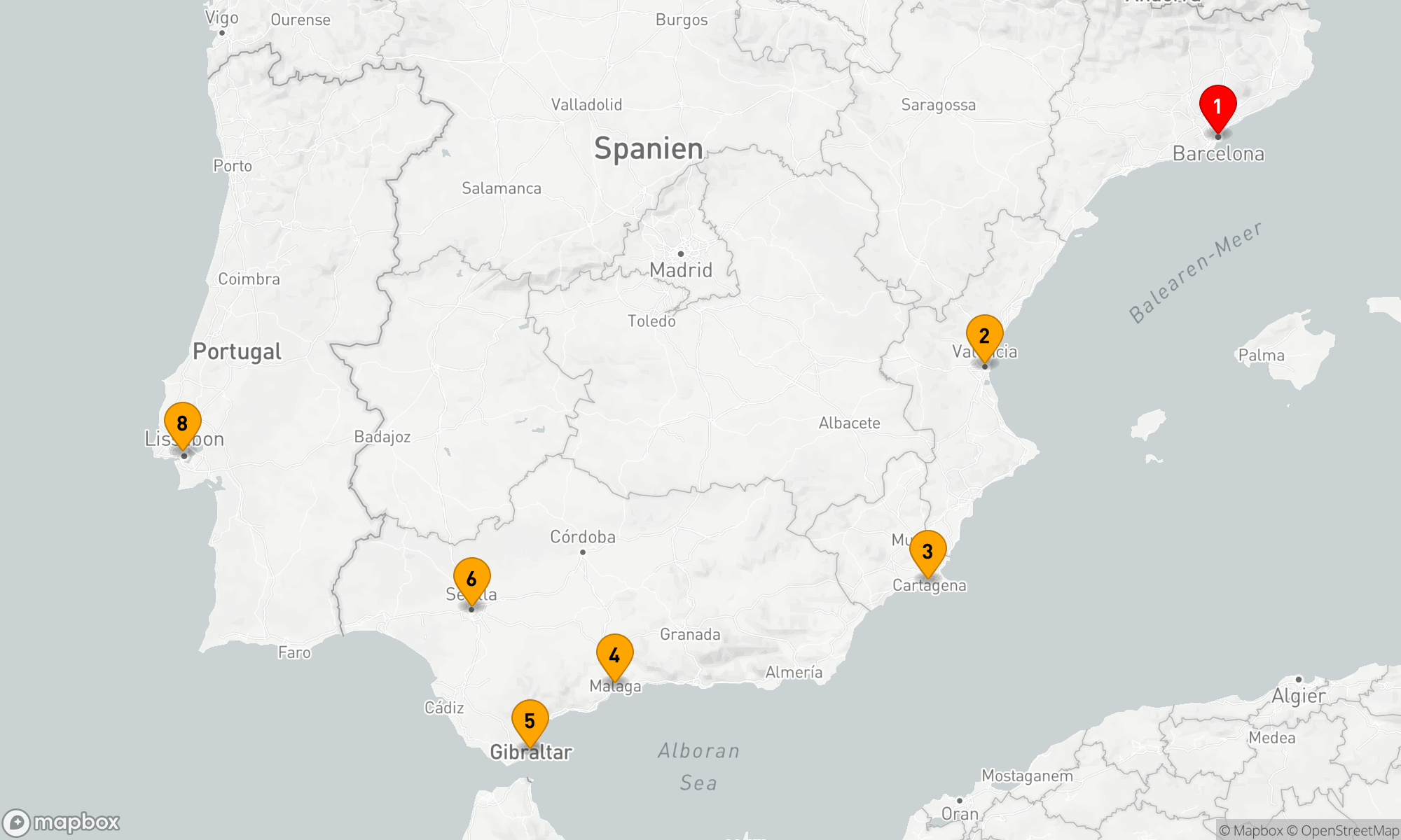 Route 8 Nächte - SPANIEN & PORTUGAL KREUZFAHRT: BARCELONA,  SEVILLA & LISSABON