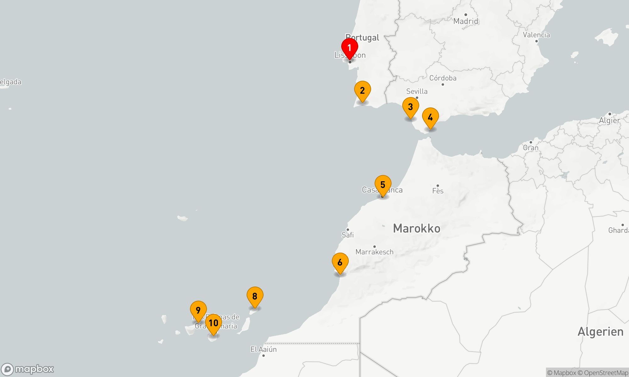 Route 9 Nächte - PORTUGAL,  MAROKKO & SPANIEN KREUZFAHRT: LISSABON,  CASABLANCA & TENERIFFA