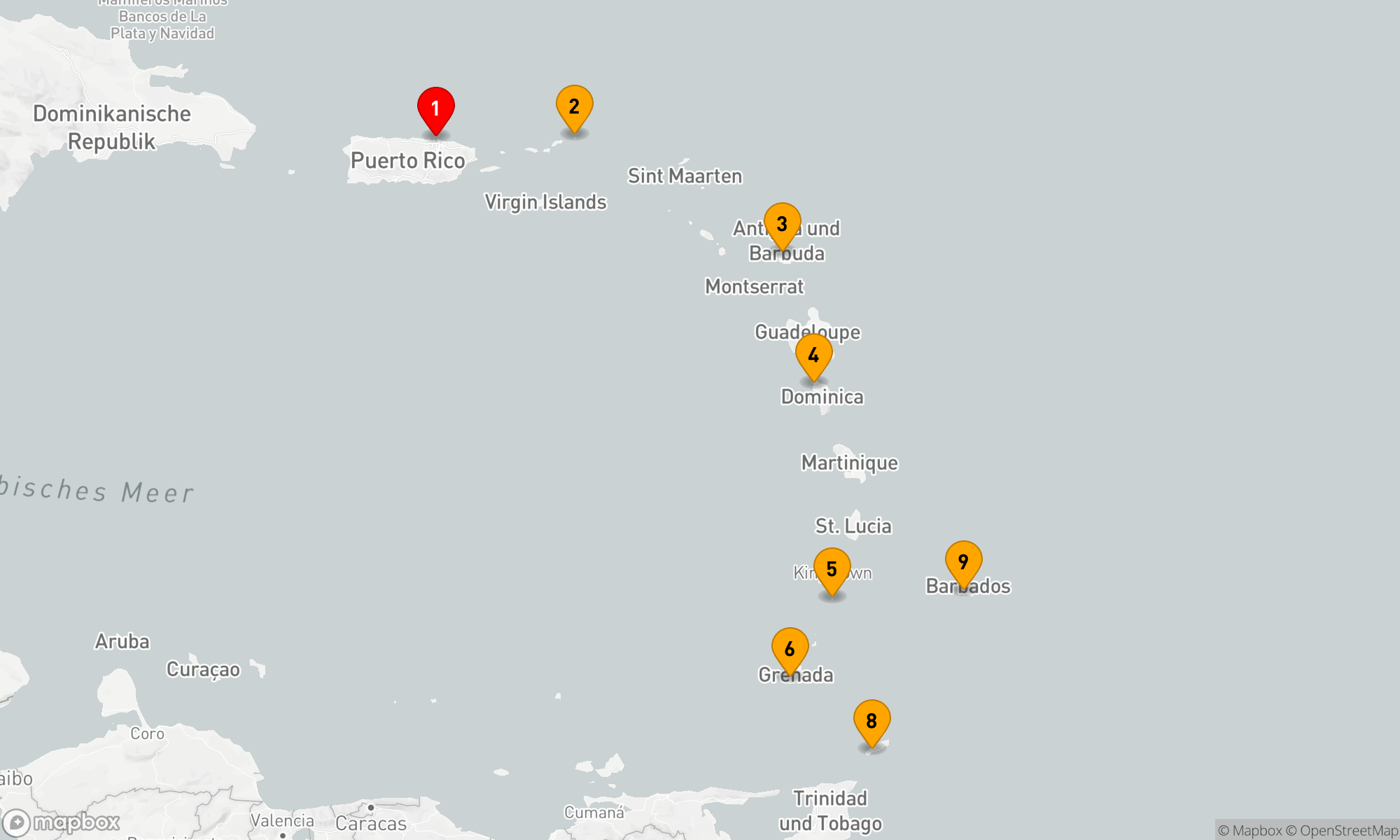 Route 8 Nächte - URLAUBSKREUZFAHRT IN DER SÜDLICHEN KARIBIK: BRITISCHE JUNGFERNINSELN,  DOMINICA & GRENADA