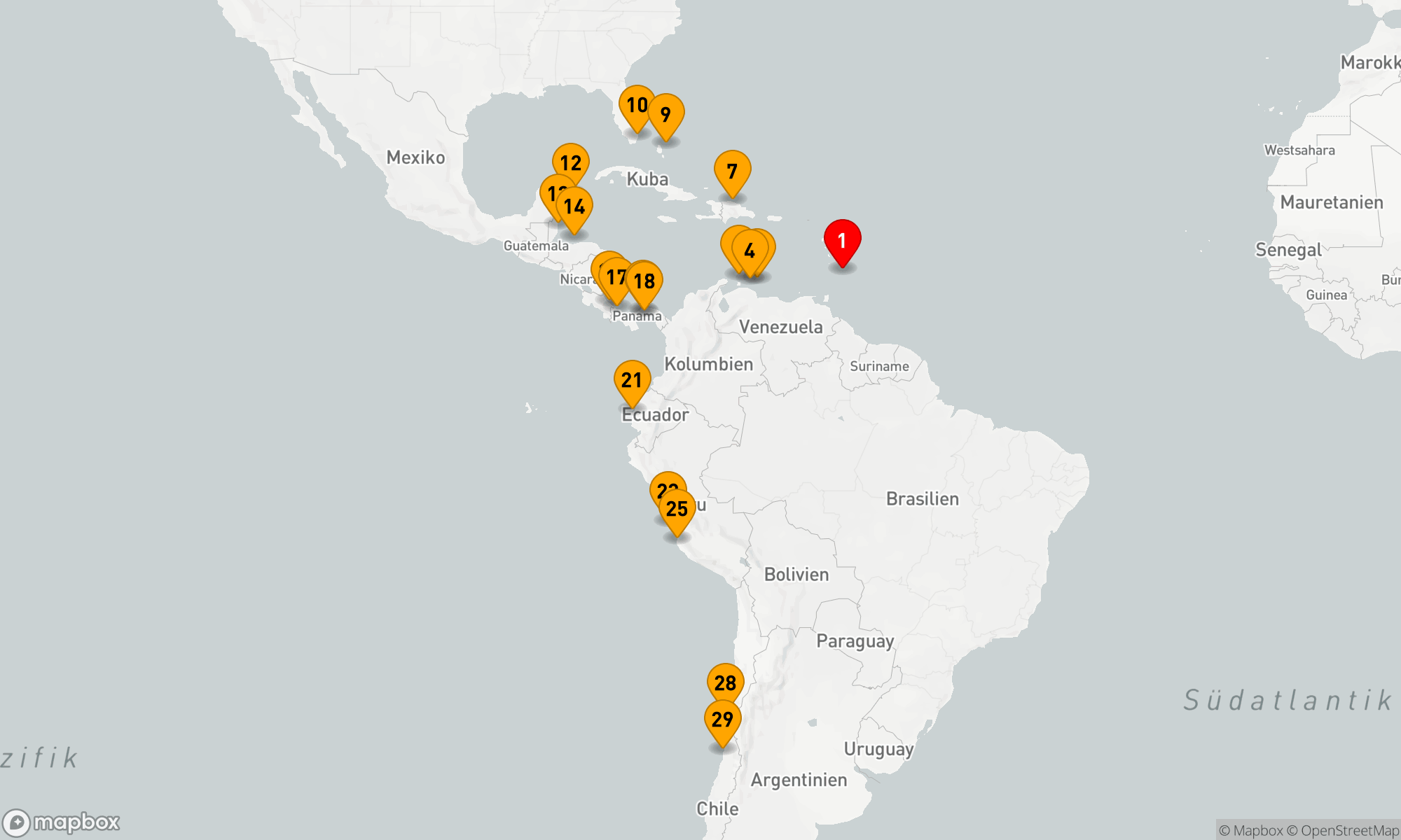 Route 28 Nächte - KARIBIK,  MITTELAMERIKA & PERU KREUZFAHRT: ARUBA,  MIAMI & PANAMA-KANAL