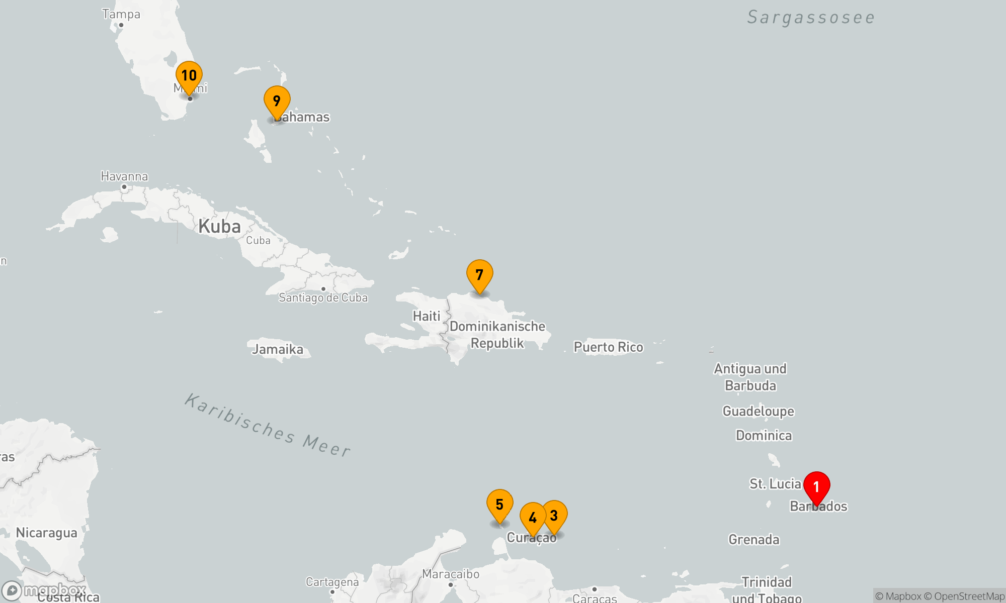 Route 9 Nächte - SÜDLICHE KARIBIK URLAUBSKREUZFAHRT: ARUBA,  BONAIRE & CURAÇAO