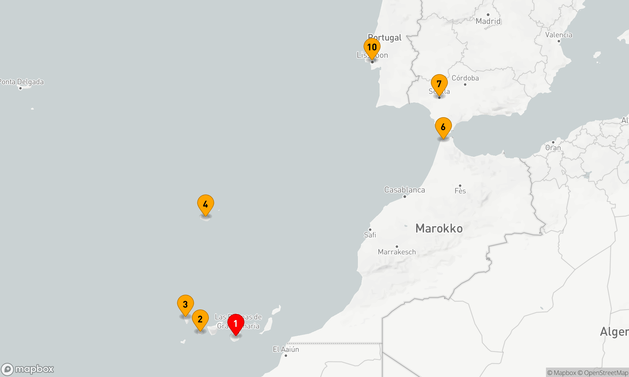 Route 10 Nächte - SPANIEN INTENSIV KREUZFAHRT: KANARISCHE INSELN,  MADEIRA & SEVILLA
