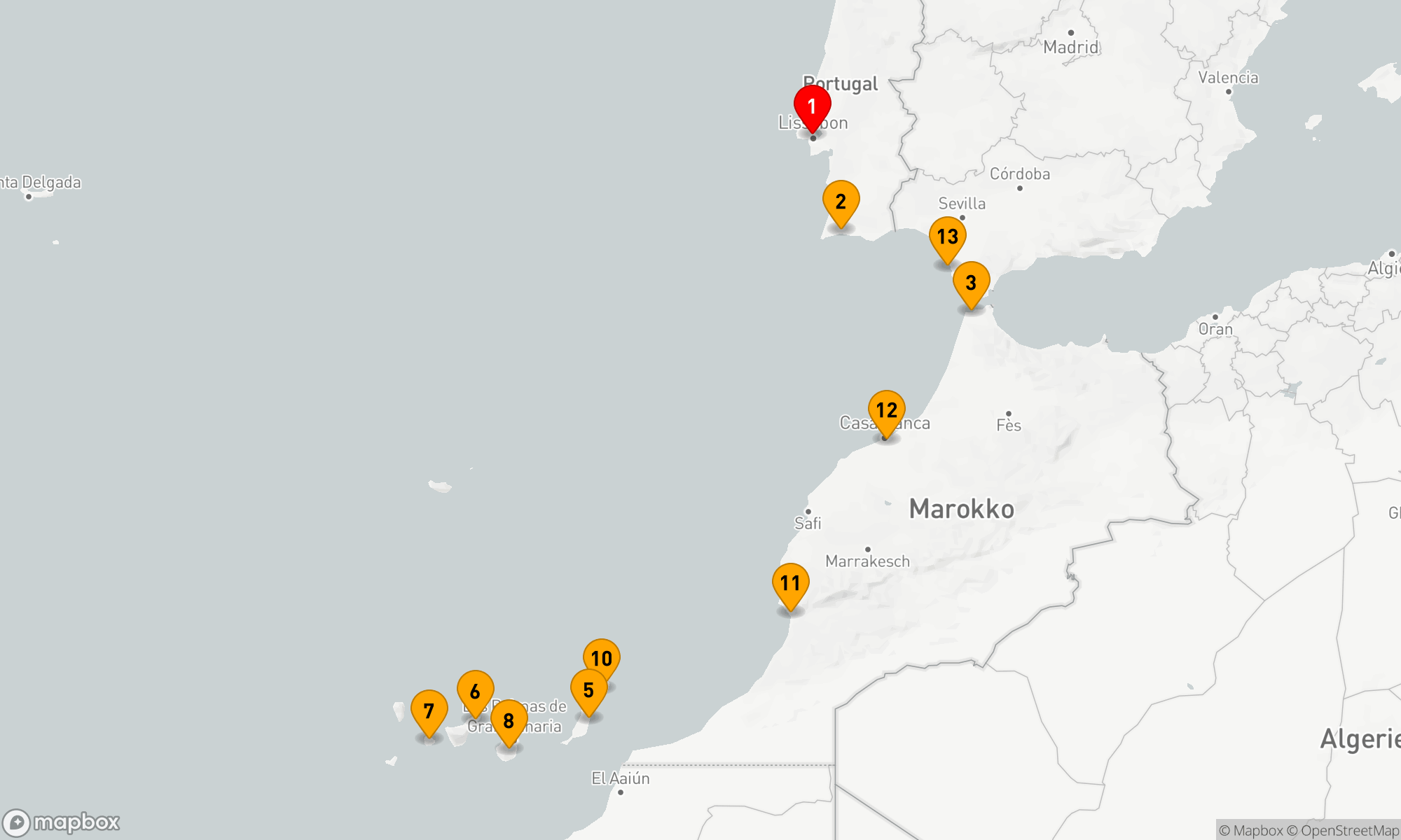 Route 15 Nächte - PORTUGAL,  MAROKKO & SPANIEN KREUZFAHRT: LISSABON,  CASABLANCA & CADIZ