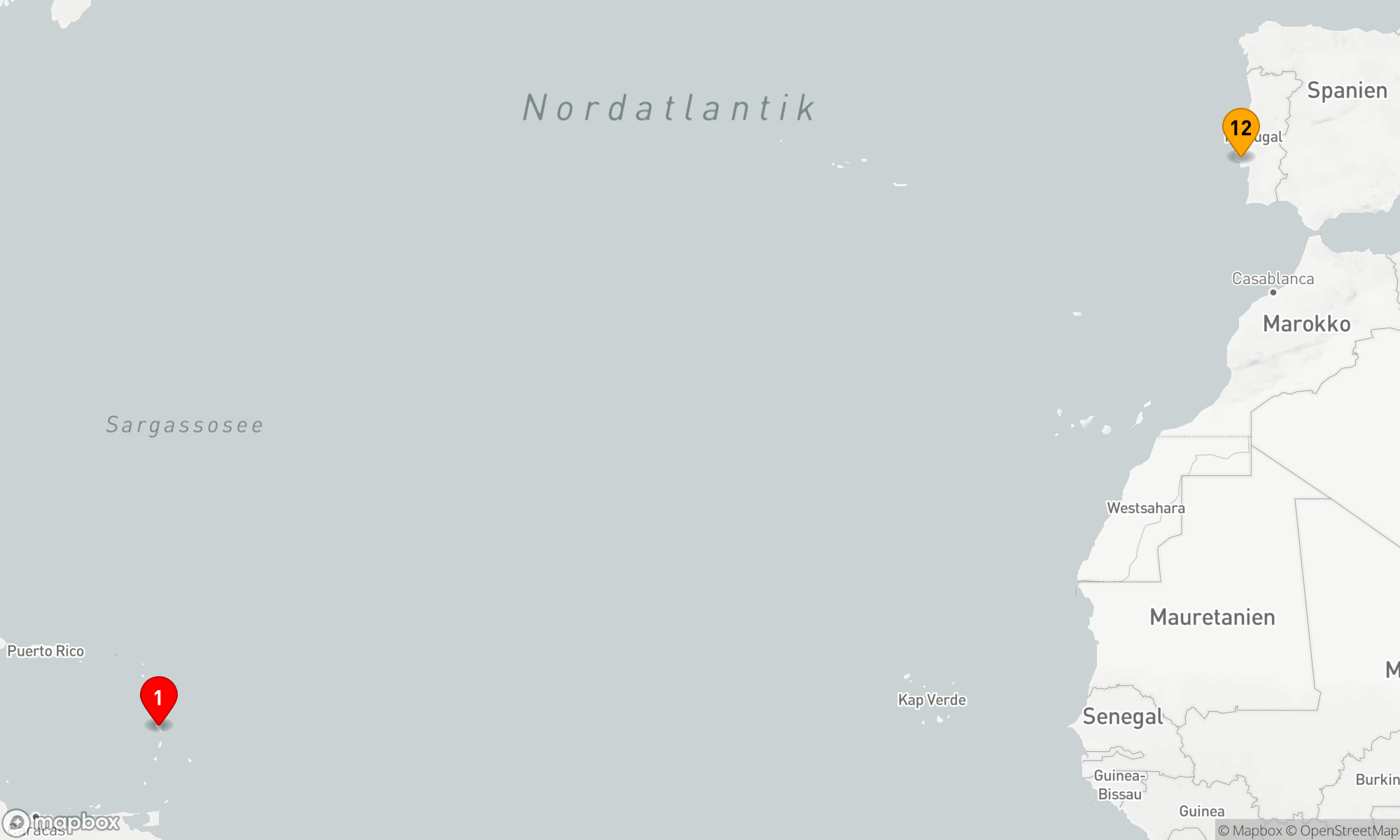 Route 12 Nächte - Ozean-Kreuzfahrt: Fort-de-France - Lissabon